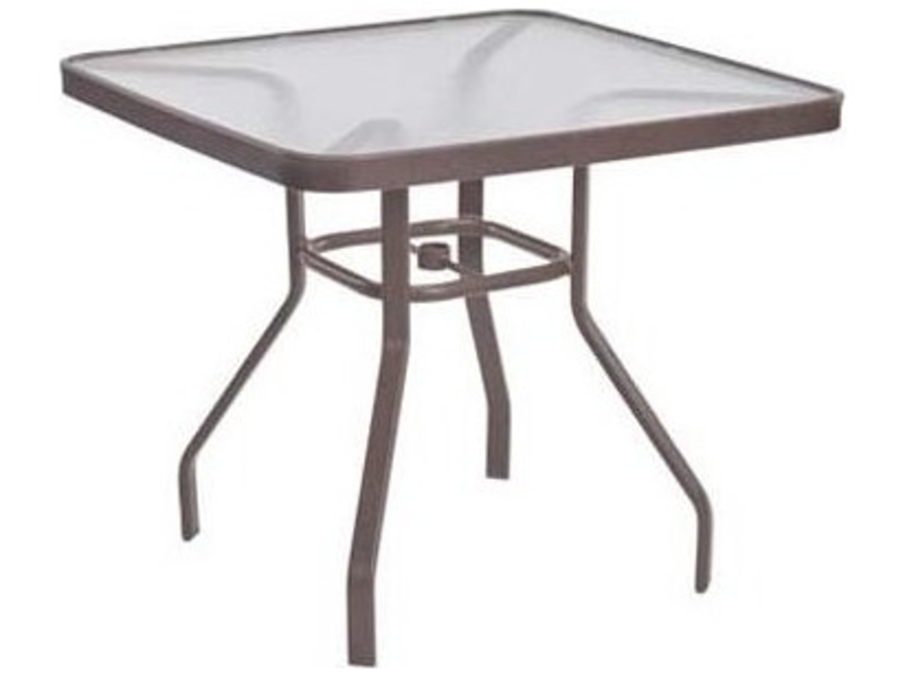 Windward Design Group Acrylic Top Tables Aluminum Square Outdoor Patio Dining Table with Umbrella Hole