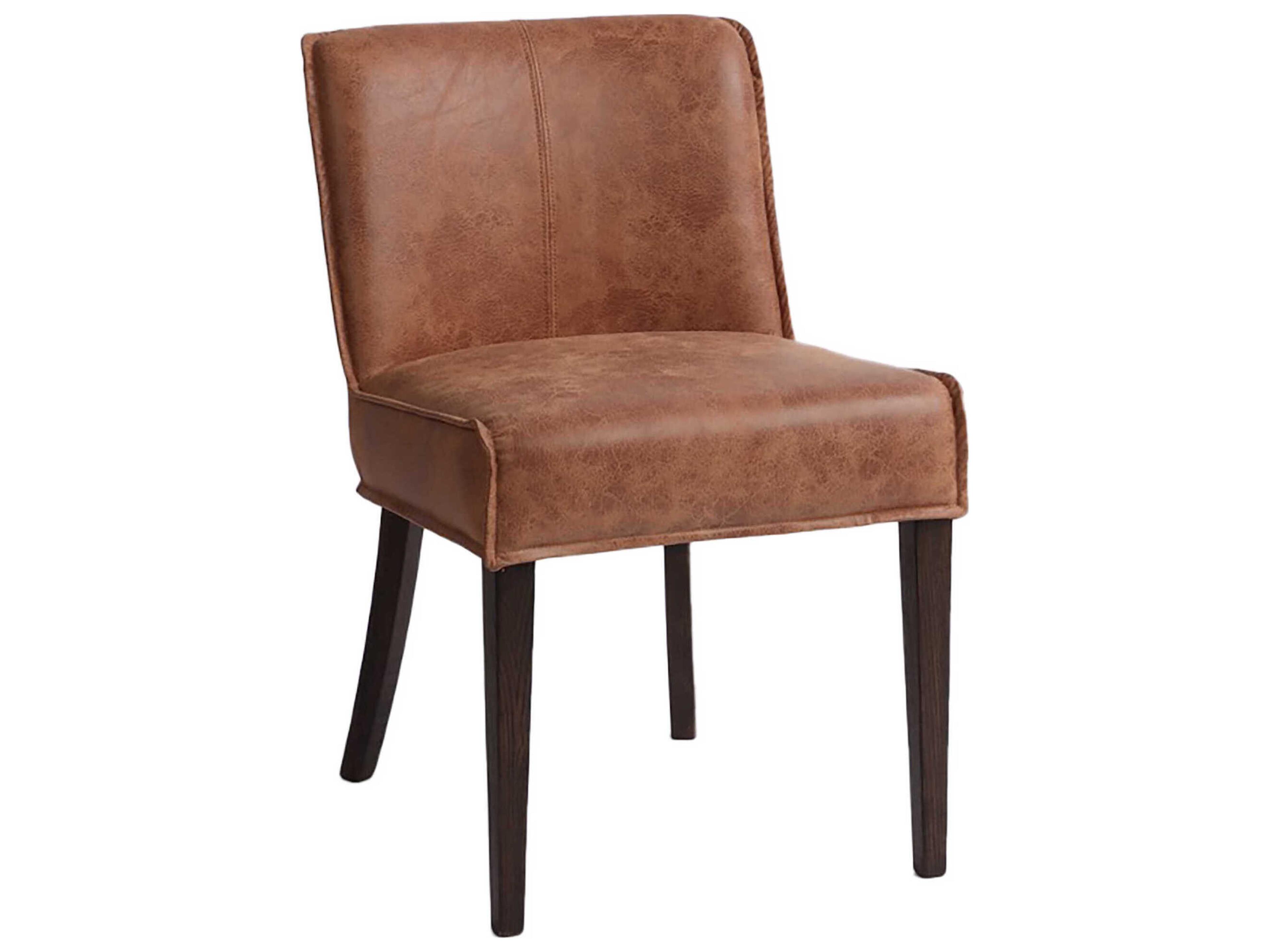 World Interiors Avery Oak Wood Brown Leather Side Dining Chair