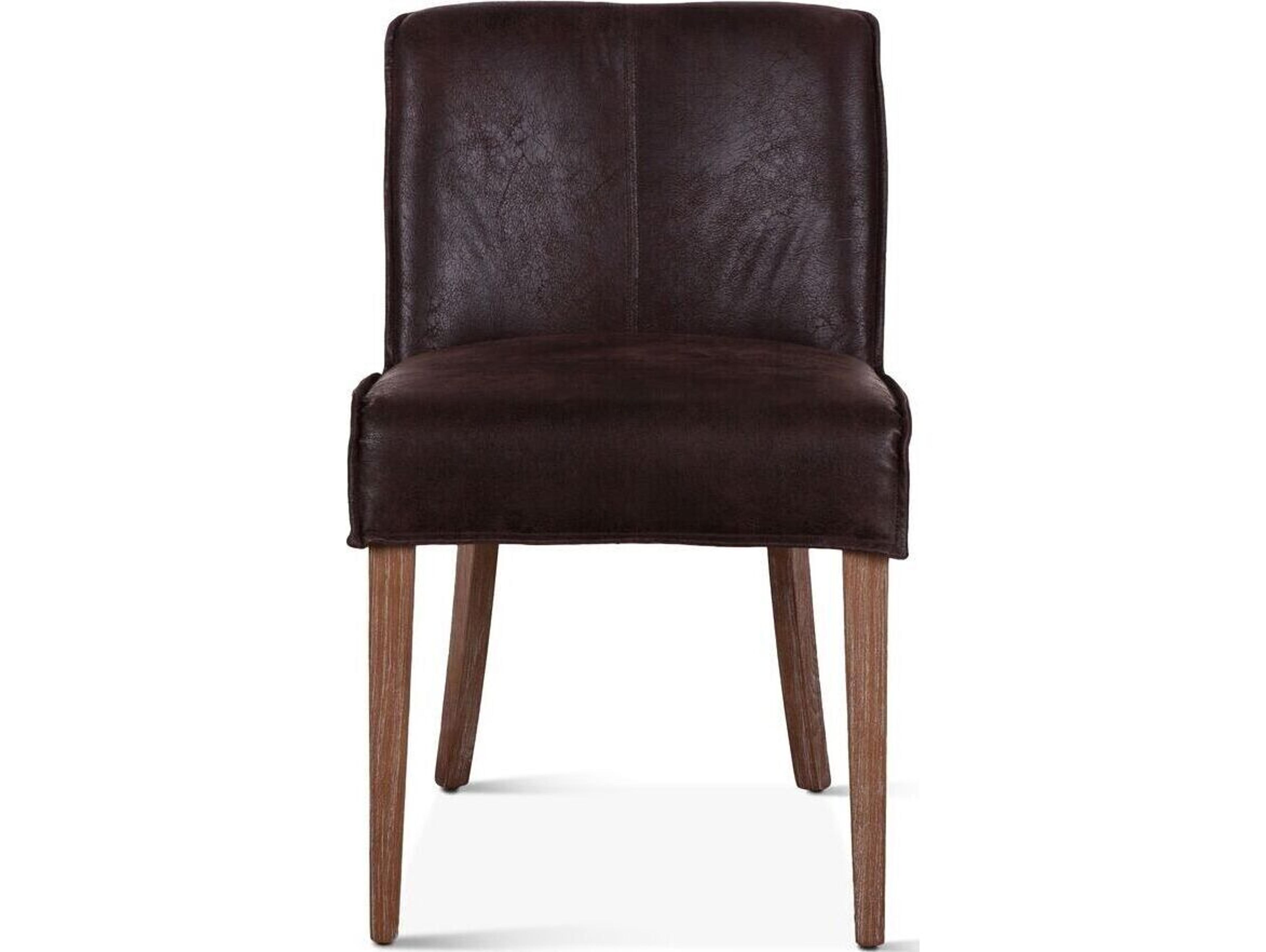 World Interiors Avery Oak Wood Brown Leather Armless Dining Chair
