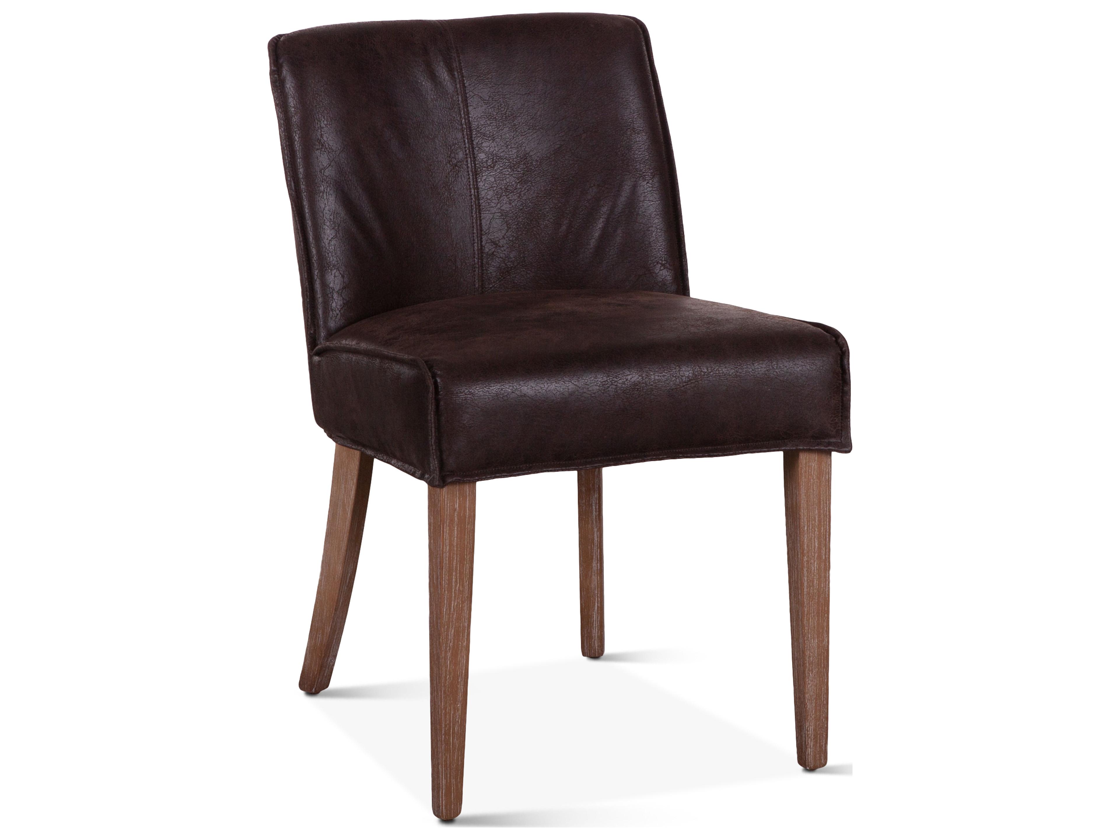 World Interiors Avery Oak Wood Brown Leather Armless Dining Chair
