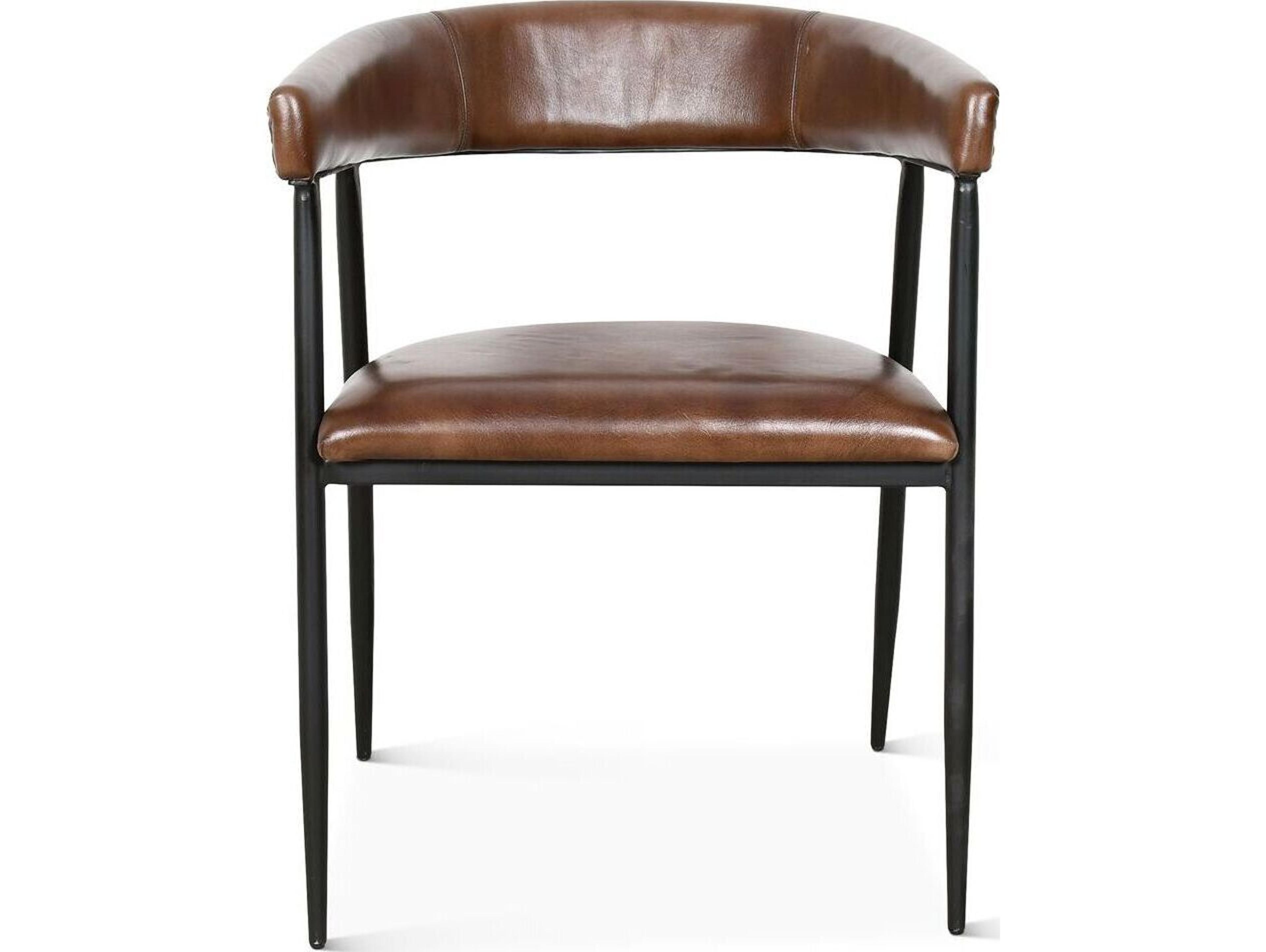 World Interiors Brisbane Brown Leather Arm Dining Chair