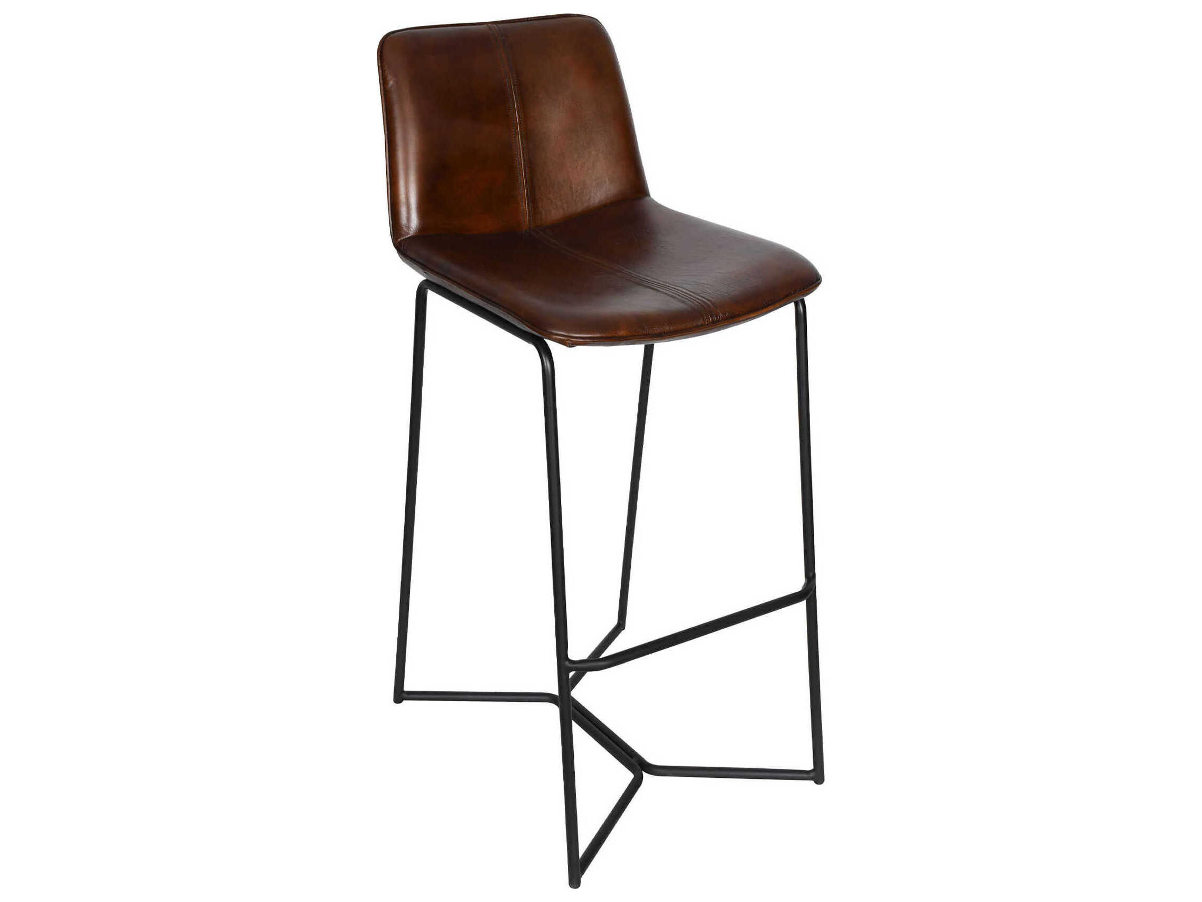 World Interiors Brisben Leather Black Powder Coat Chesnut Bar Stool