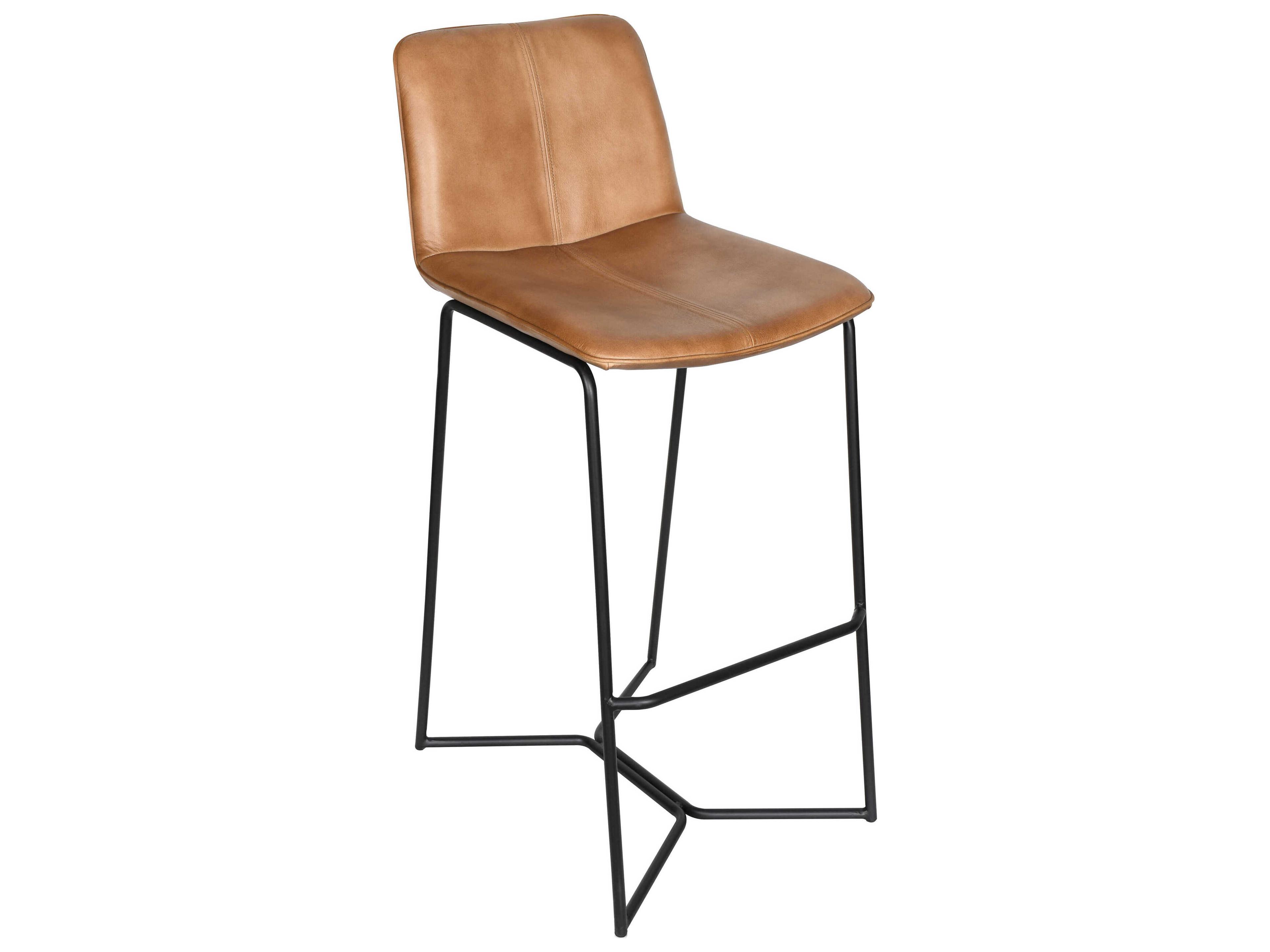 World Interiors Brisben Leather Black Powder Coat Taupe Bar Stool