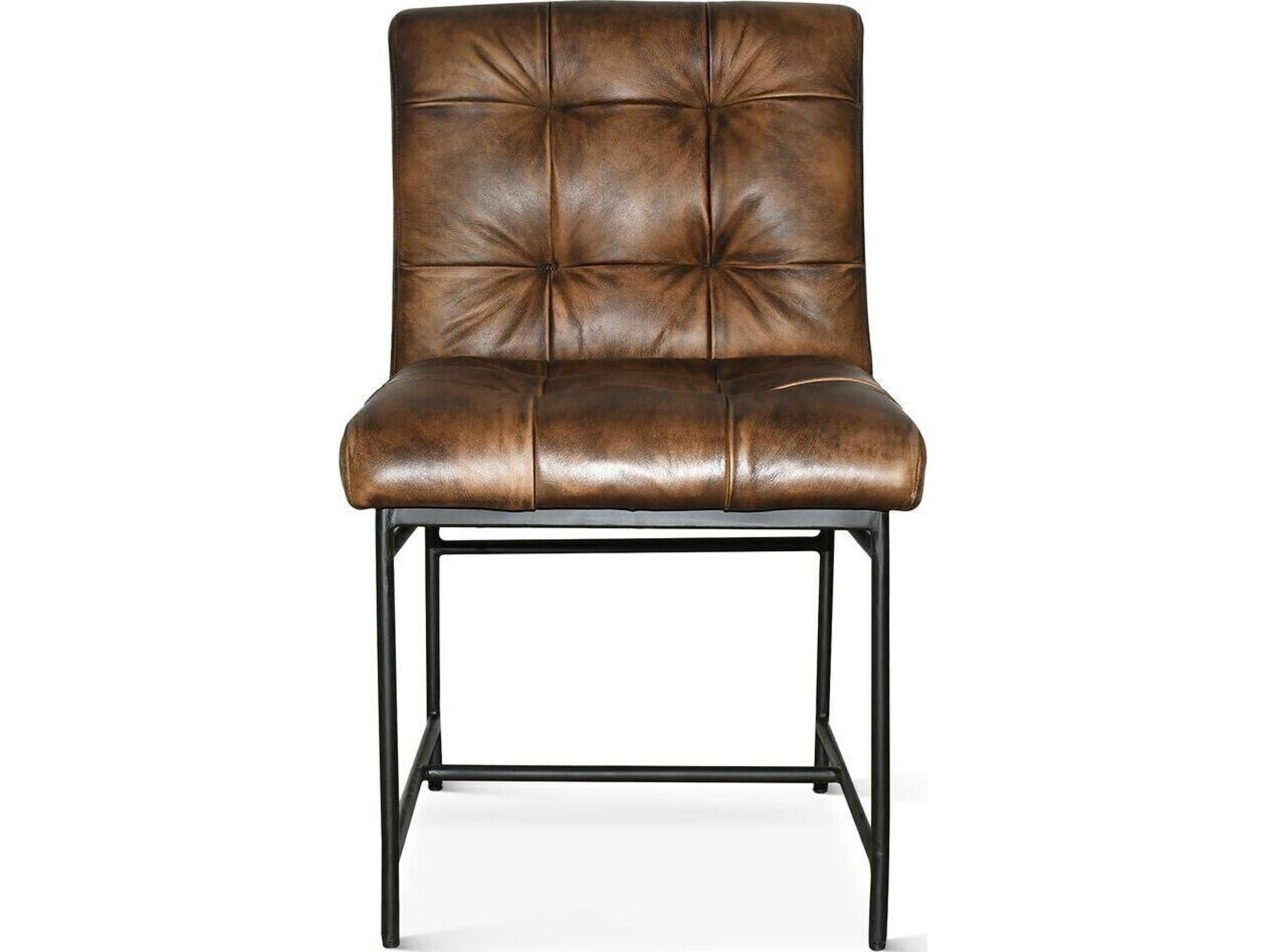 World Interiors Brisbane Brown Leather Armless Dining Chair