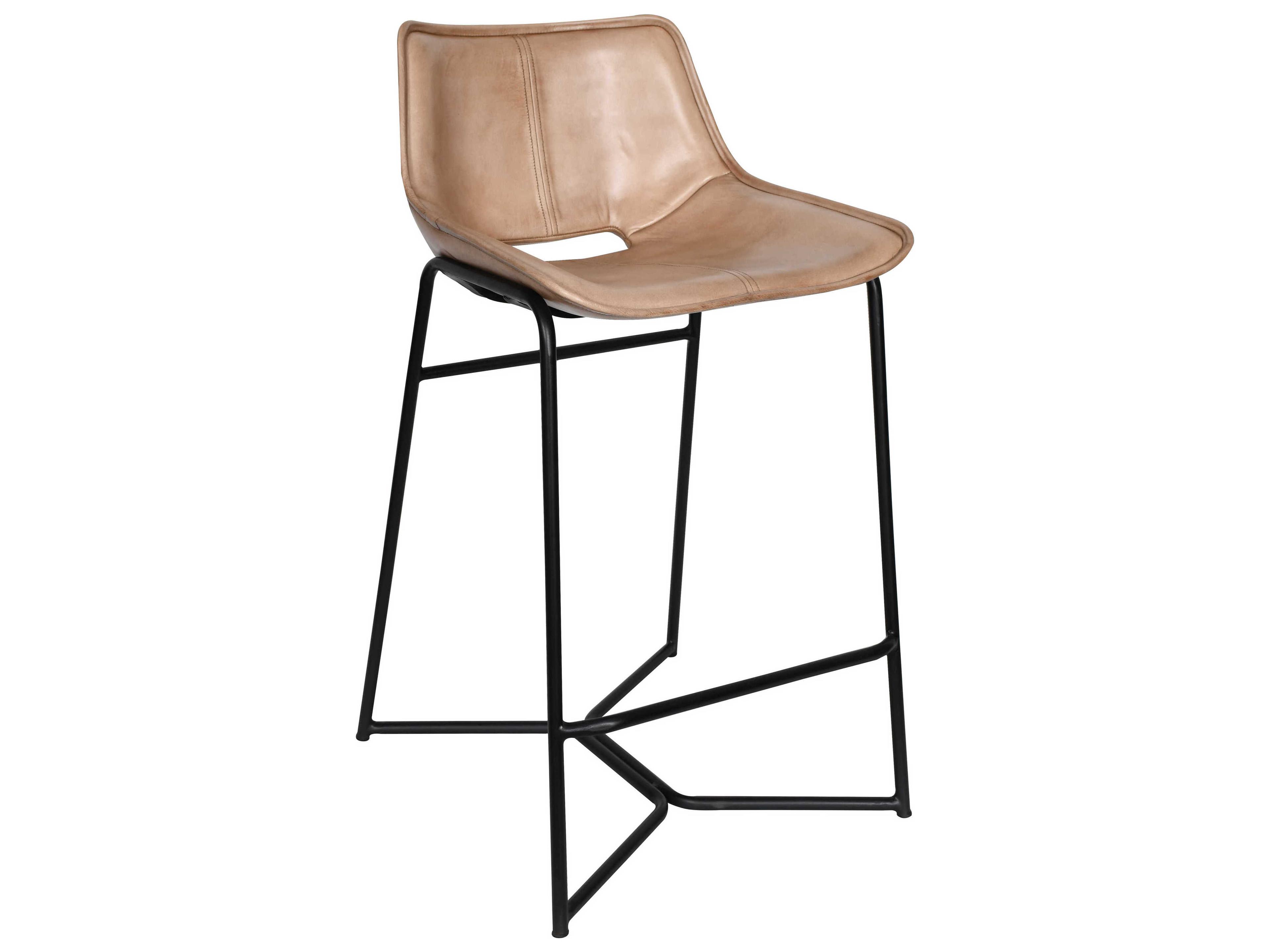 World Interiors Brisben Leather Black Powder Coat Antique Ivory Counter Stool