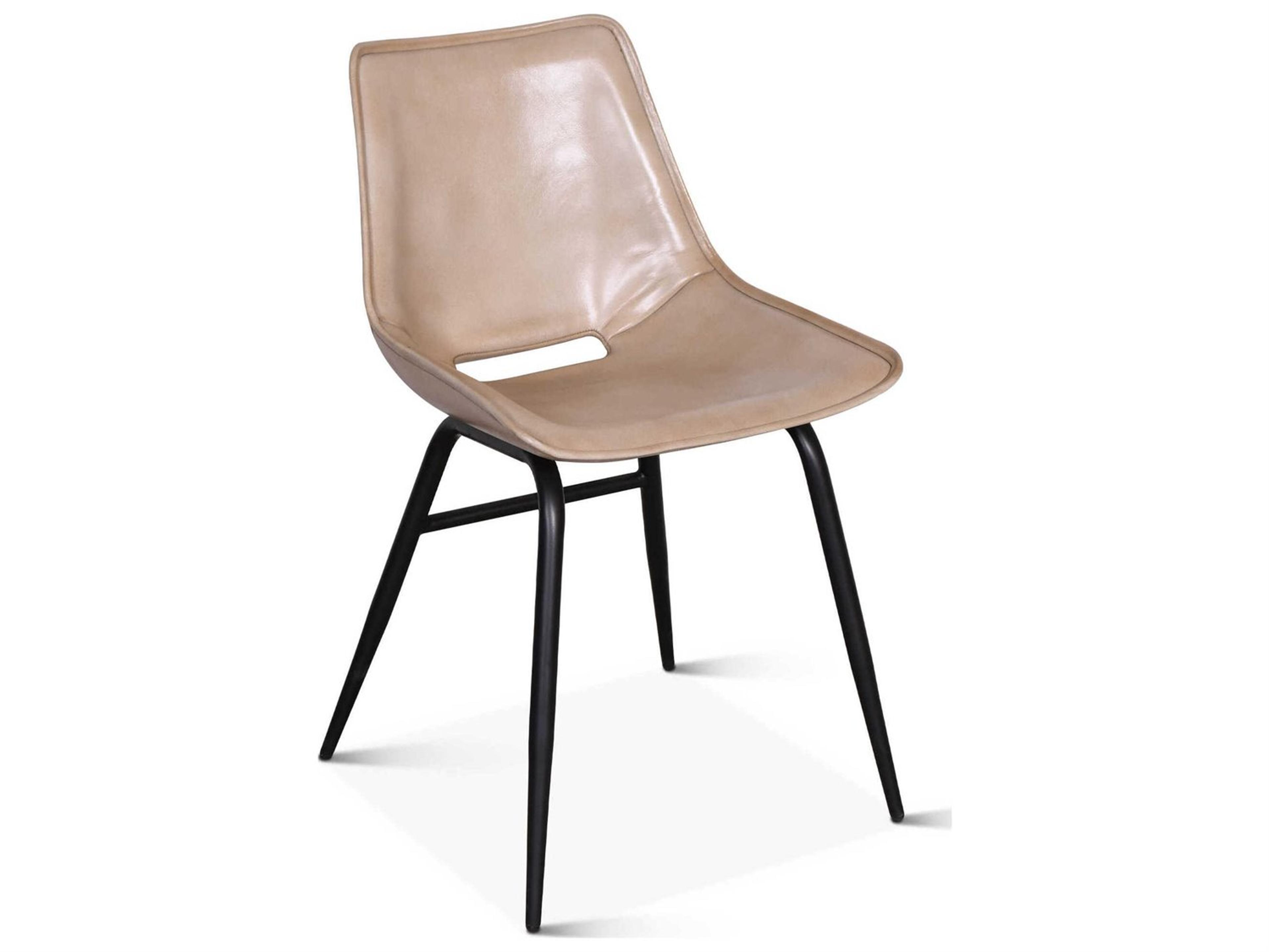 World Interiors Brisbane Beige Leather Side Dining Chair