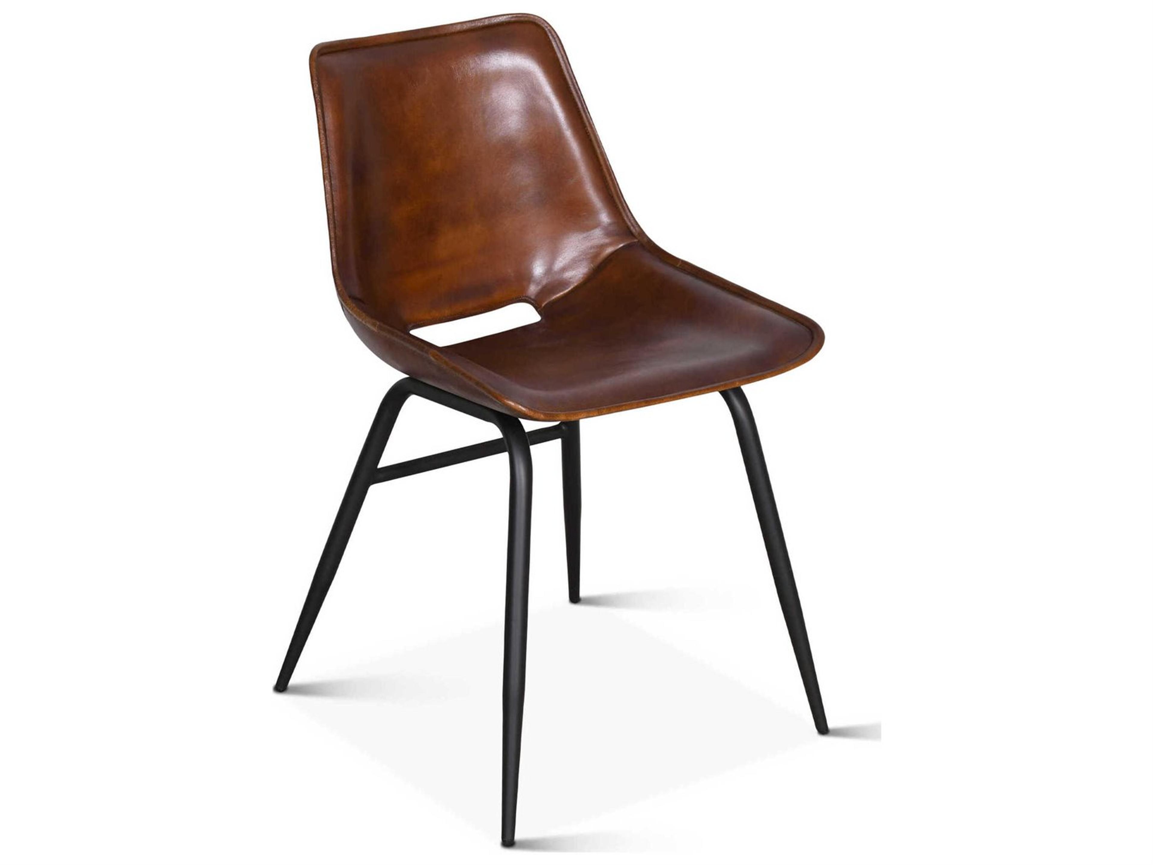 World Interiors Brisbane Brown Leather Side Dining Chair
