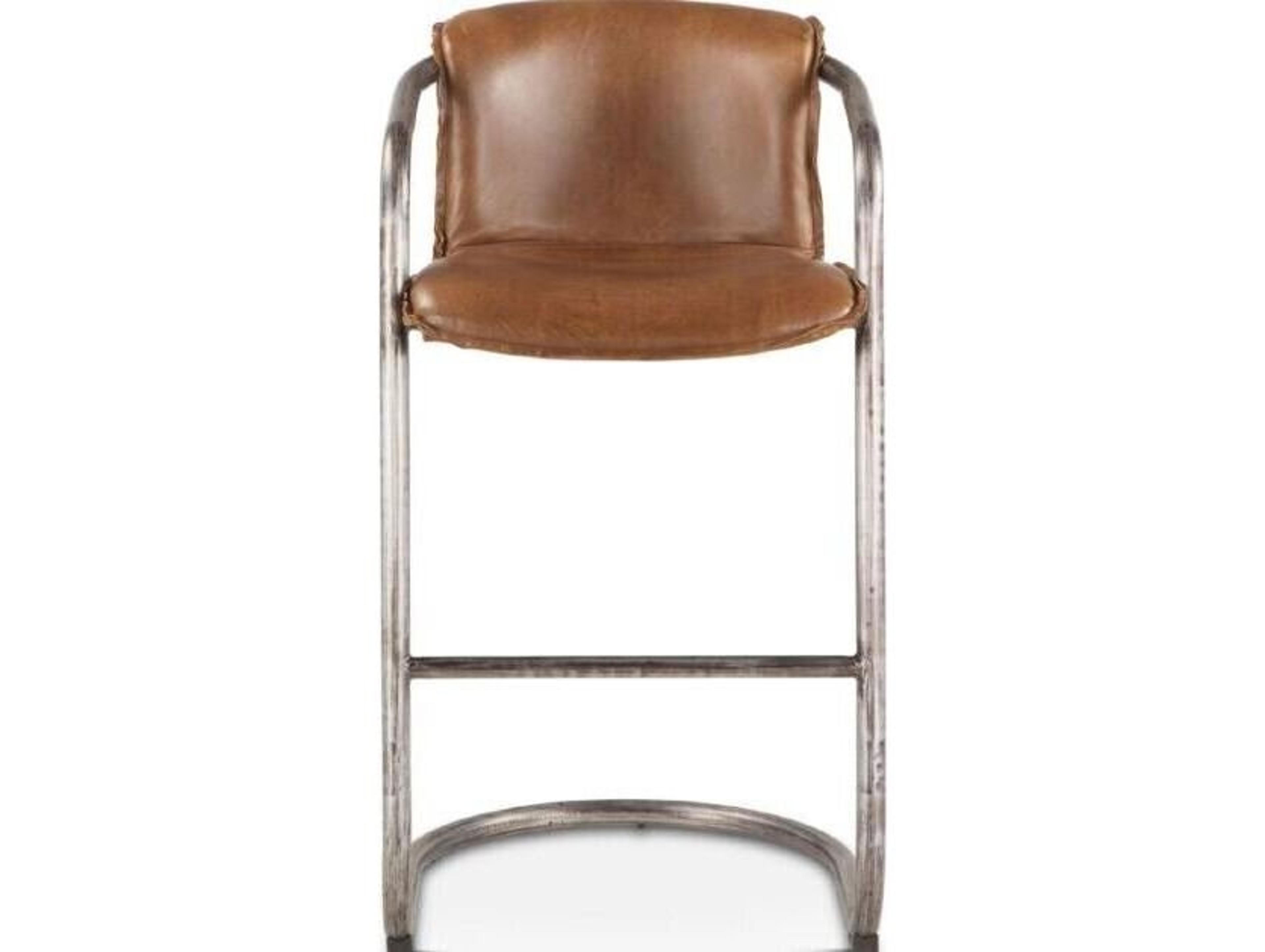 World Interiors Chiavari Distressed Brushed Gunmetal Brown Leather Bar Stool