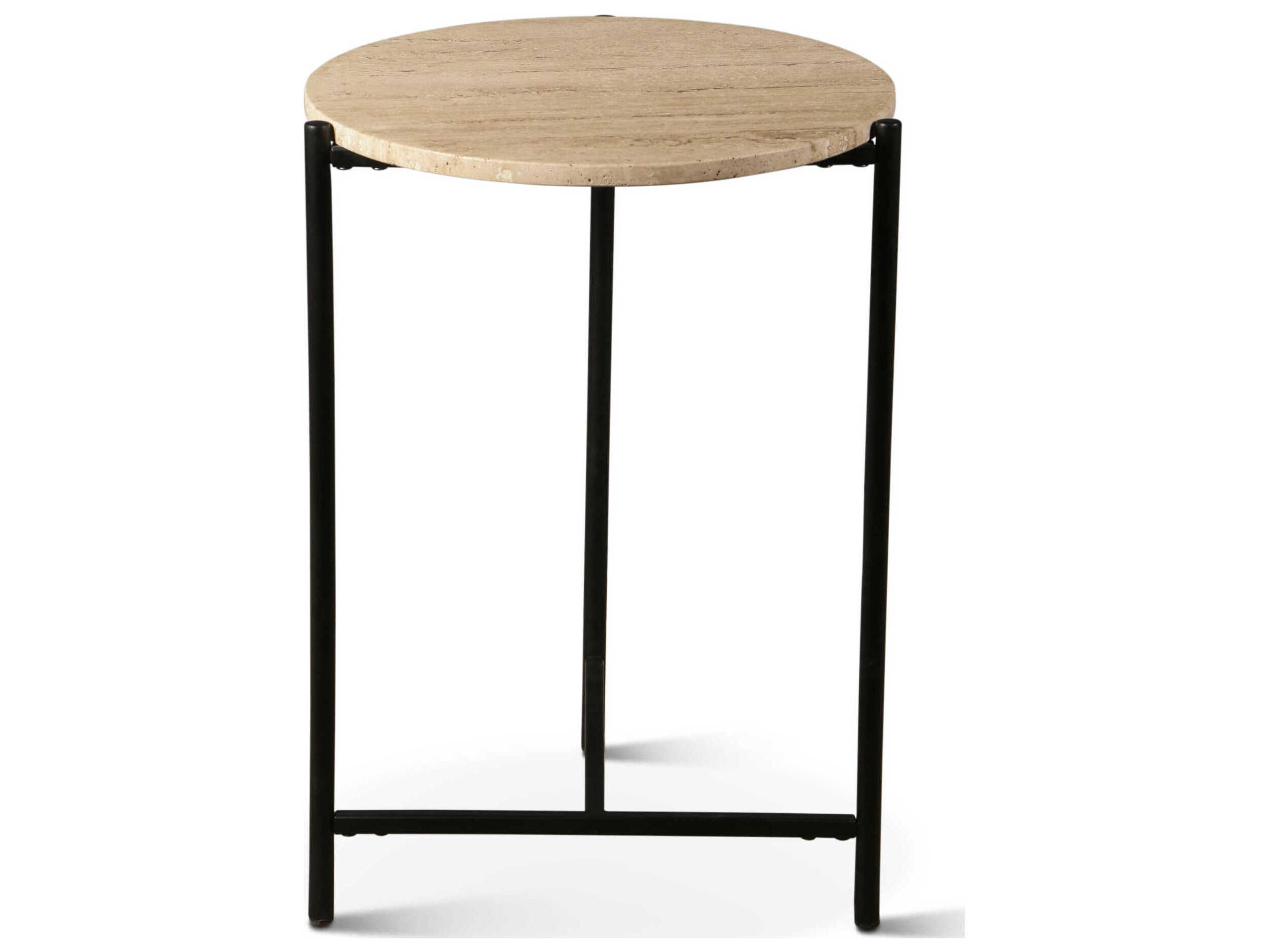 World Interiors Charleston Round Stone Natural Matte Black End Table