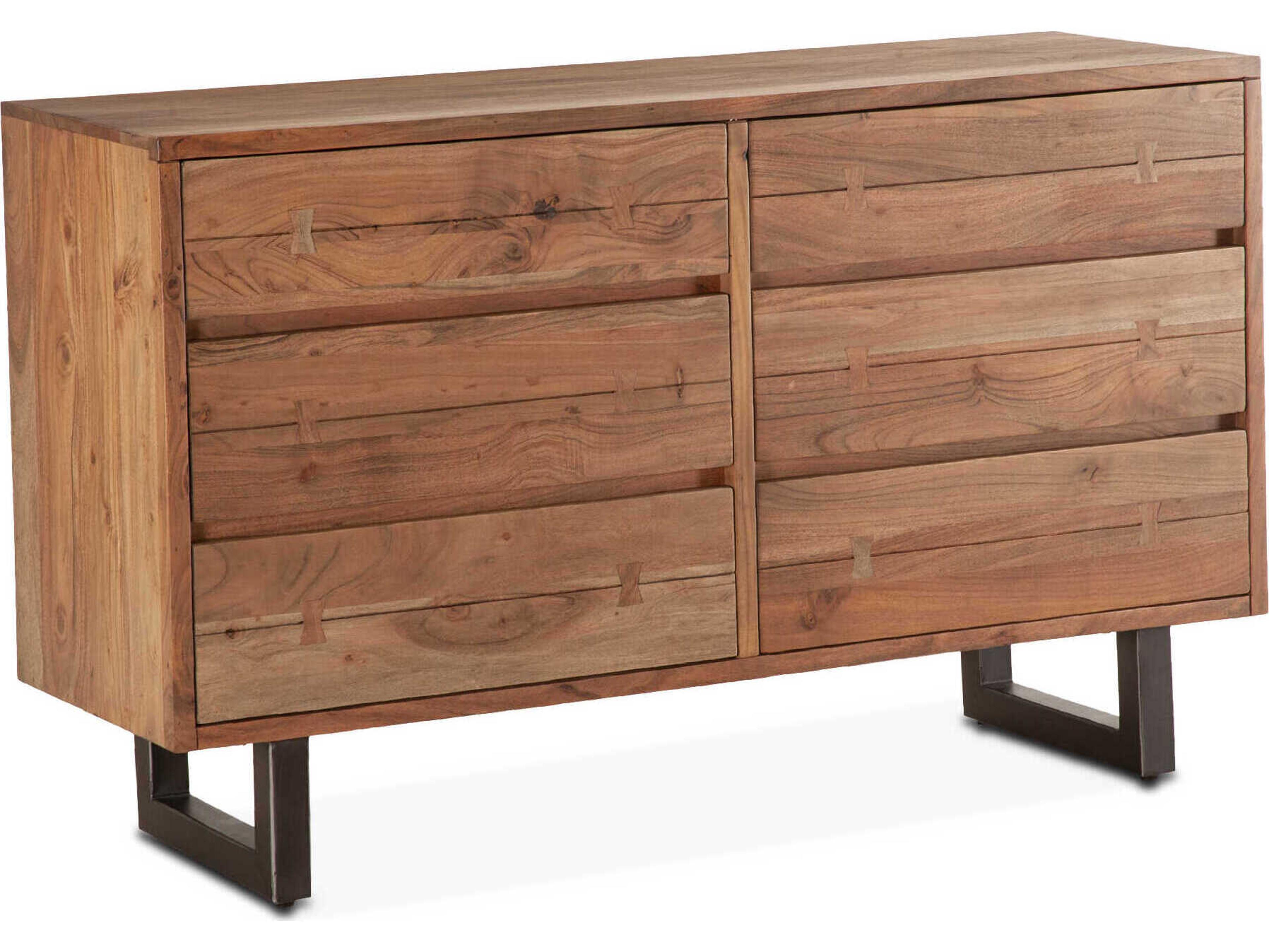 World Interiors Glenwood 6-Drawers Brown Acacia Wood Double Dresser