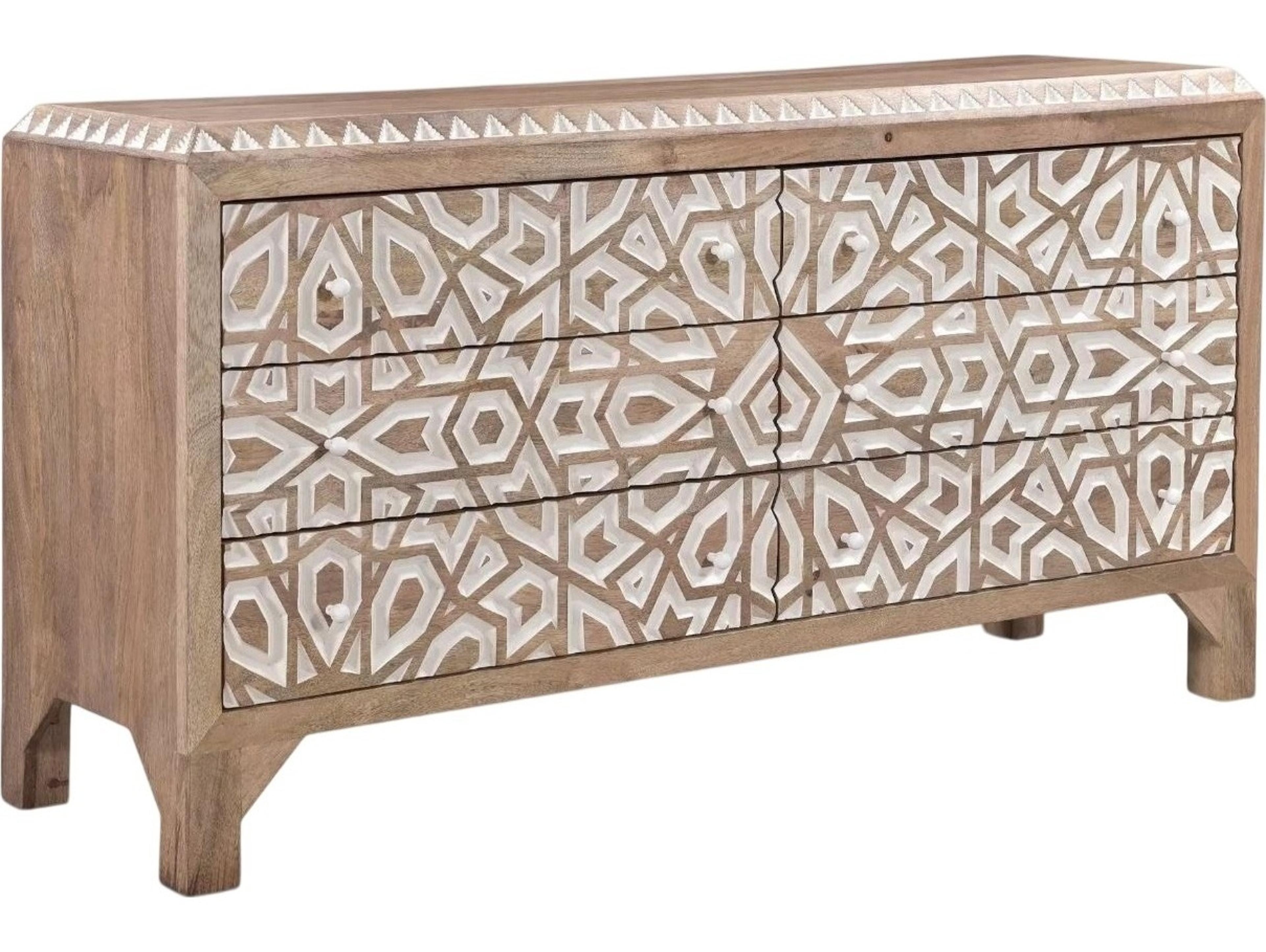 World Interiors Haveli 6-Drawers Natural Mango Wood Double Dresser