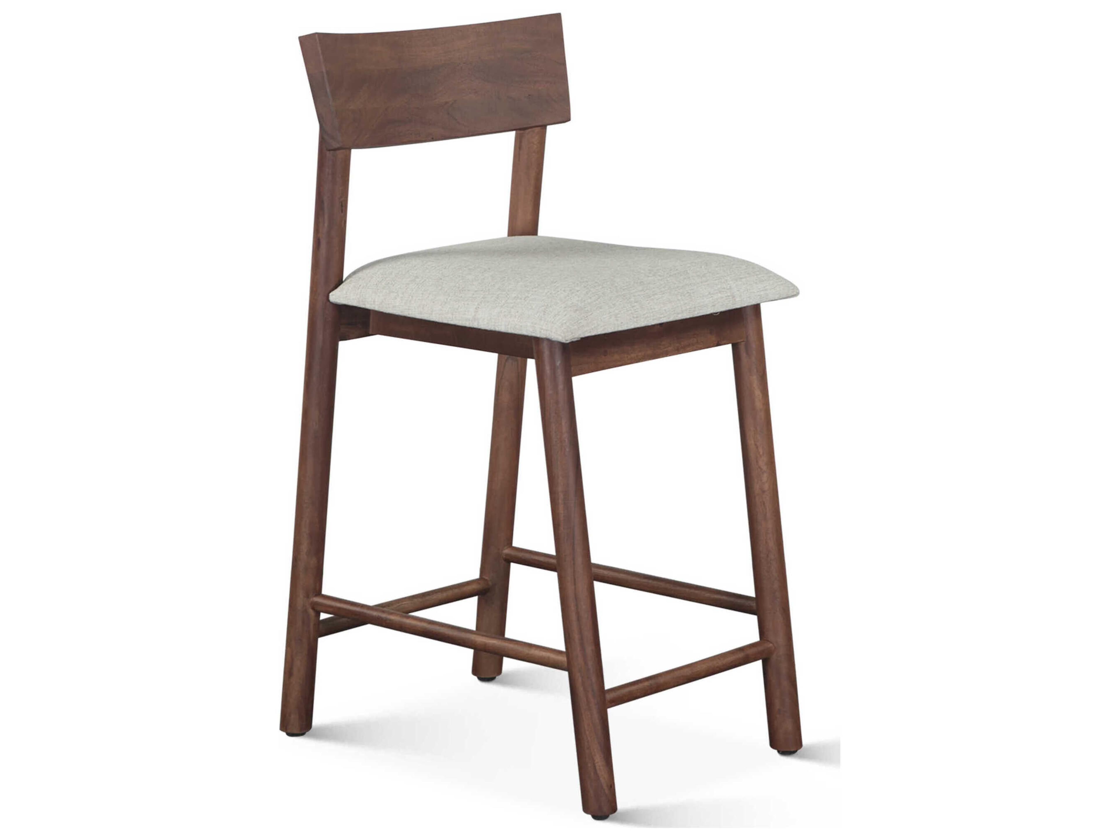 World Interiors Hampton Walnut Upholstered Acacia Wood Counter Stool
