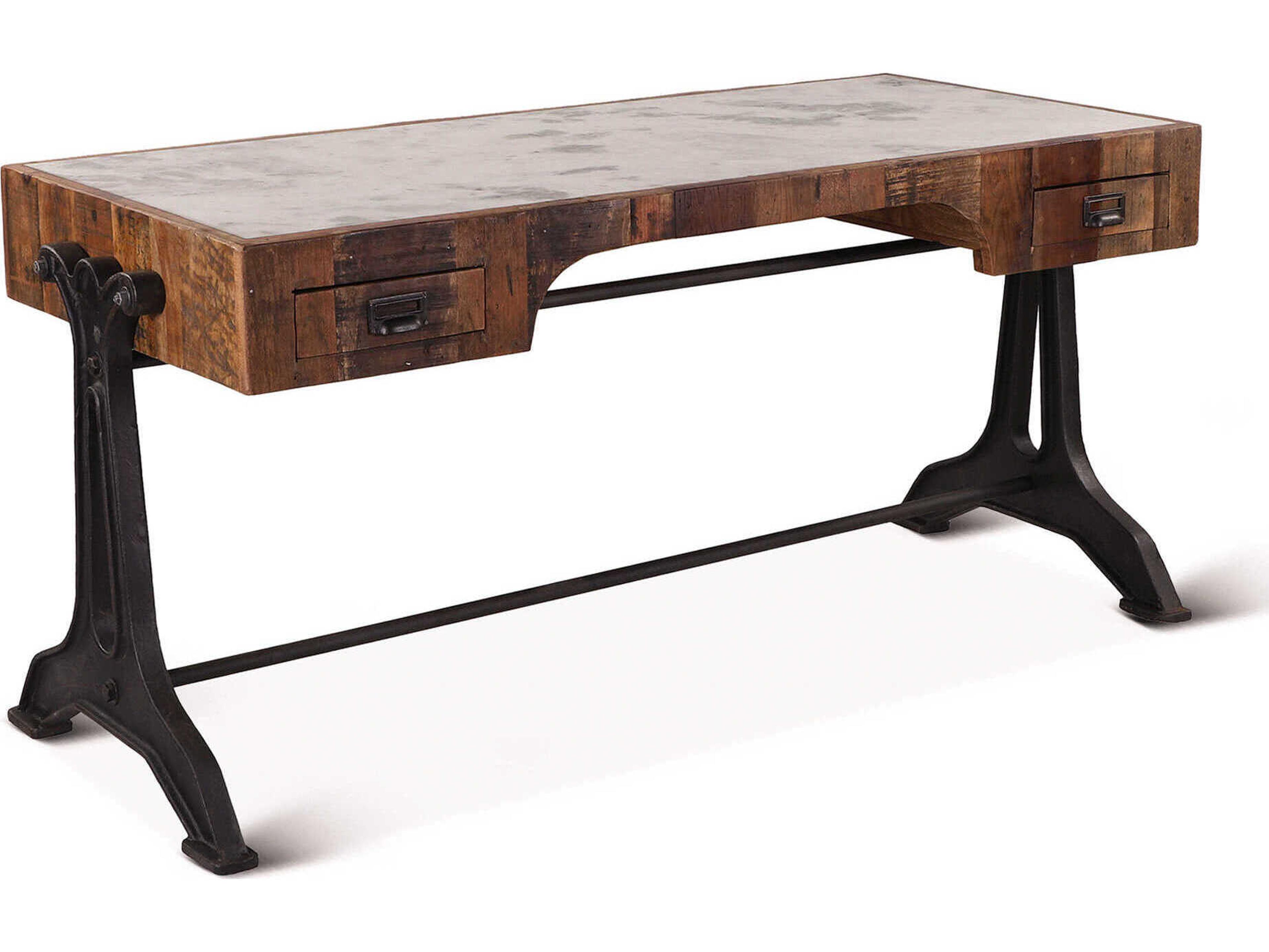 World Interiors Melbourne Brown Black Light Gray Teak Wood Drafting Table Desk