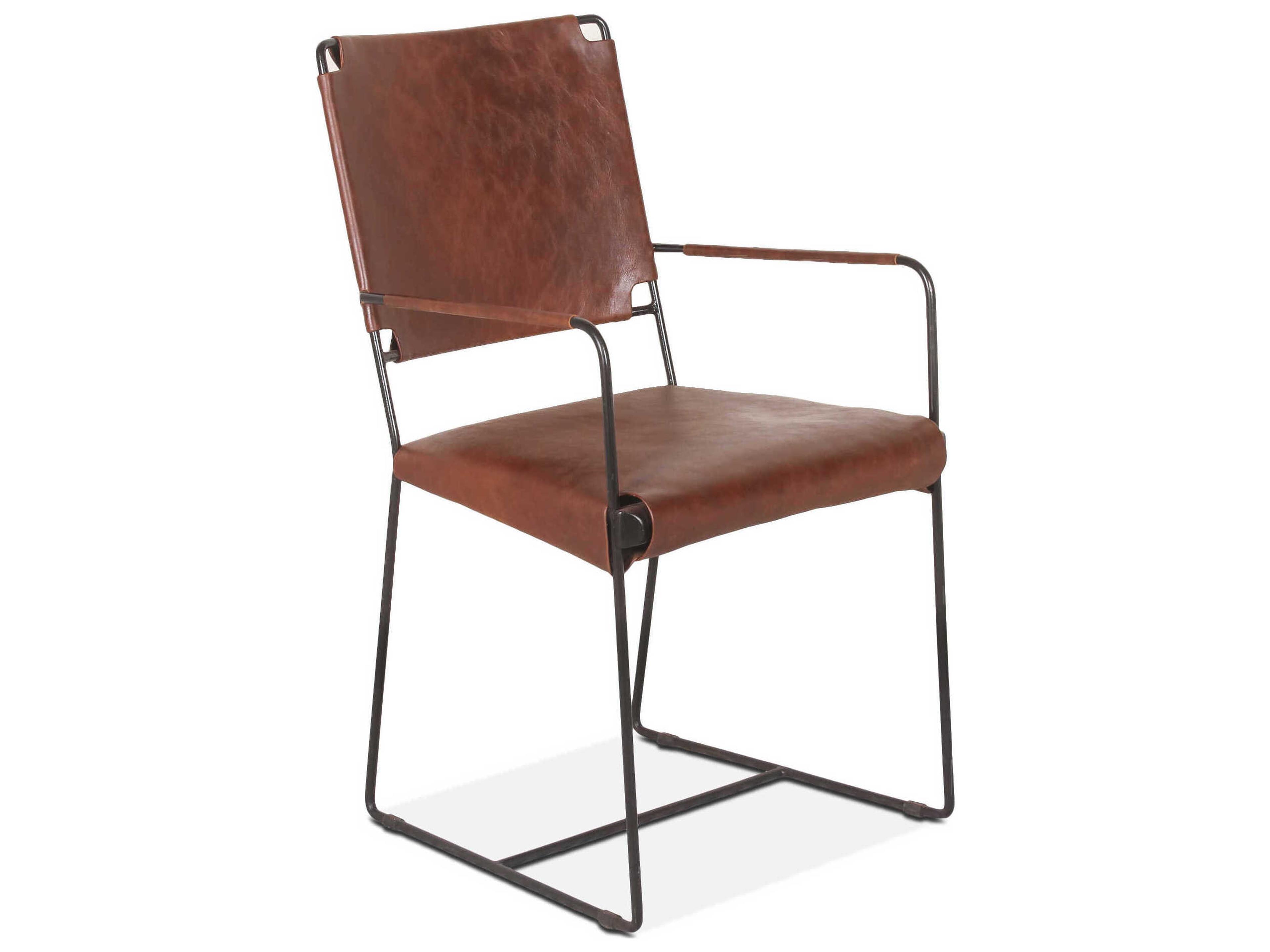 World Interiors Melbourne Brown Leather Arm Dining Chair