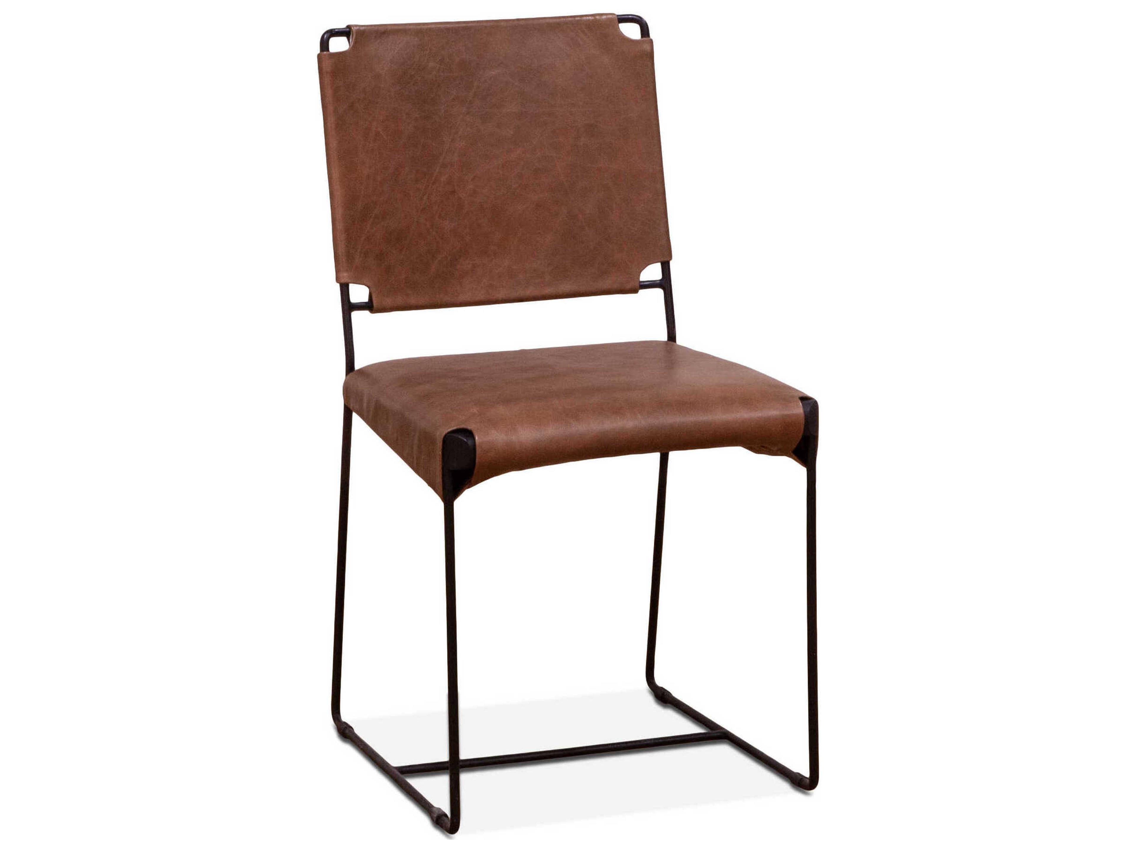 World Interiors Melbourne Brown Leather Side Dining Chair