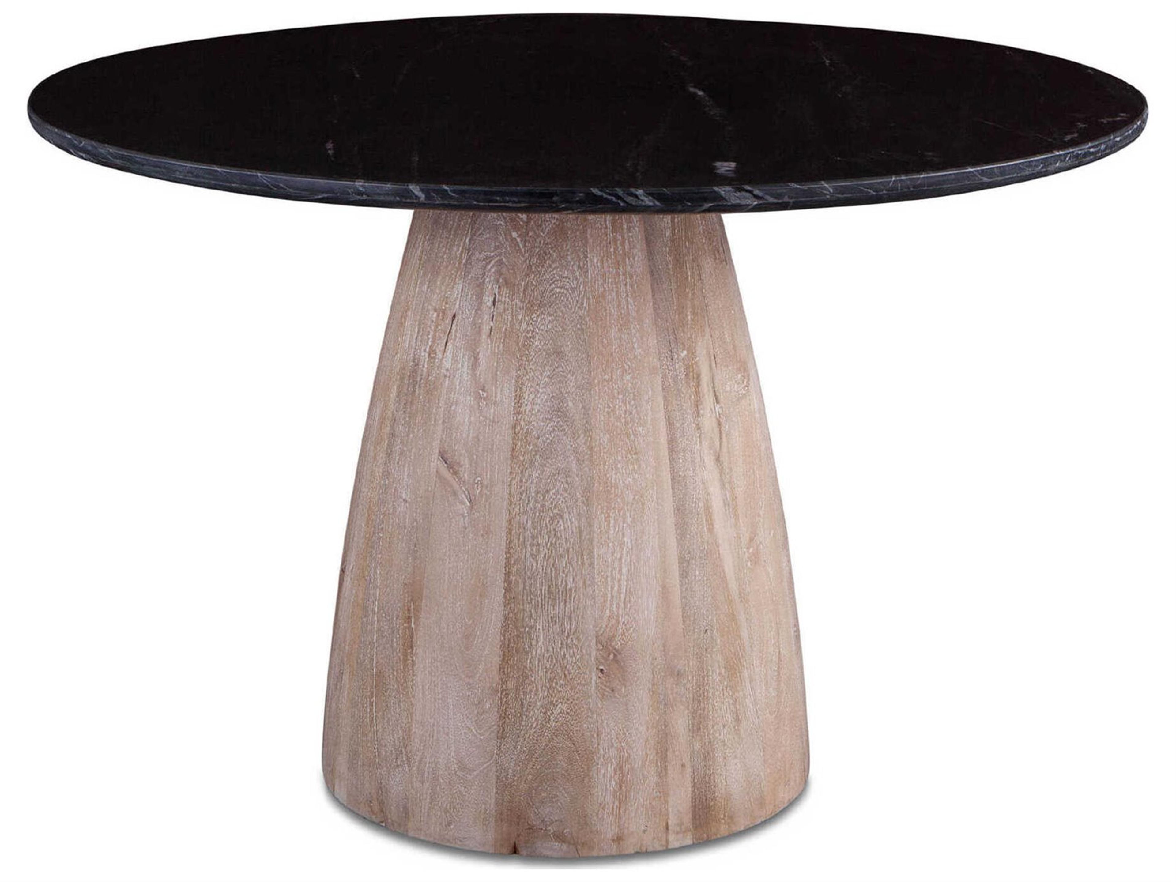 World Interiors Palm Desert Round Marble Black White Wash Dining Table