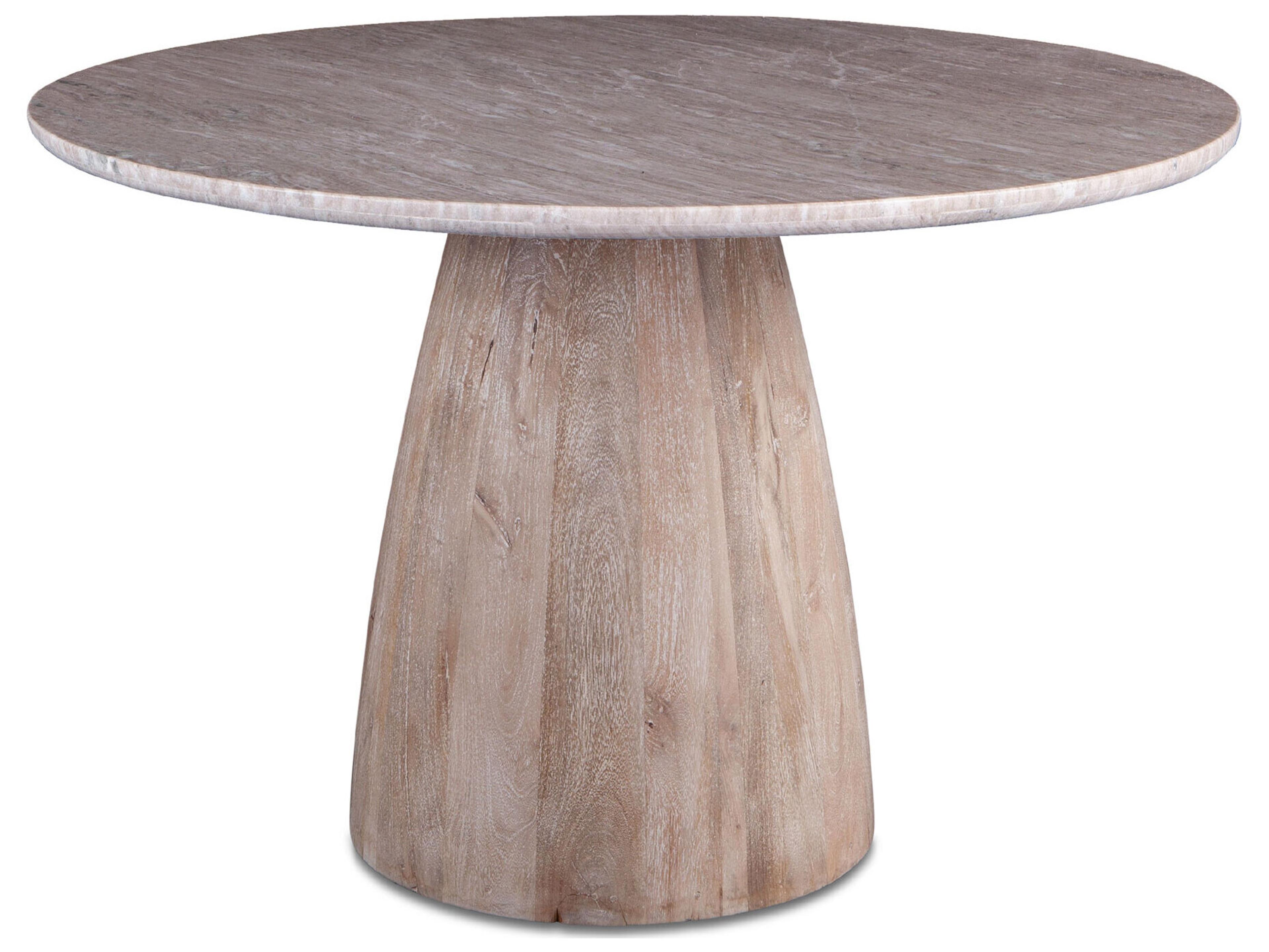 World Interiors Palm Desert Round Marble Brown And White Wash Dining Table