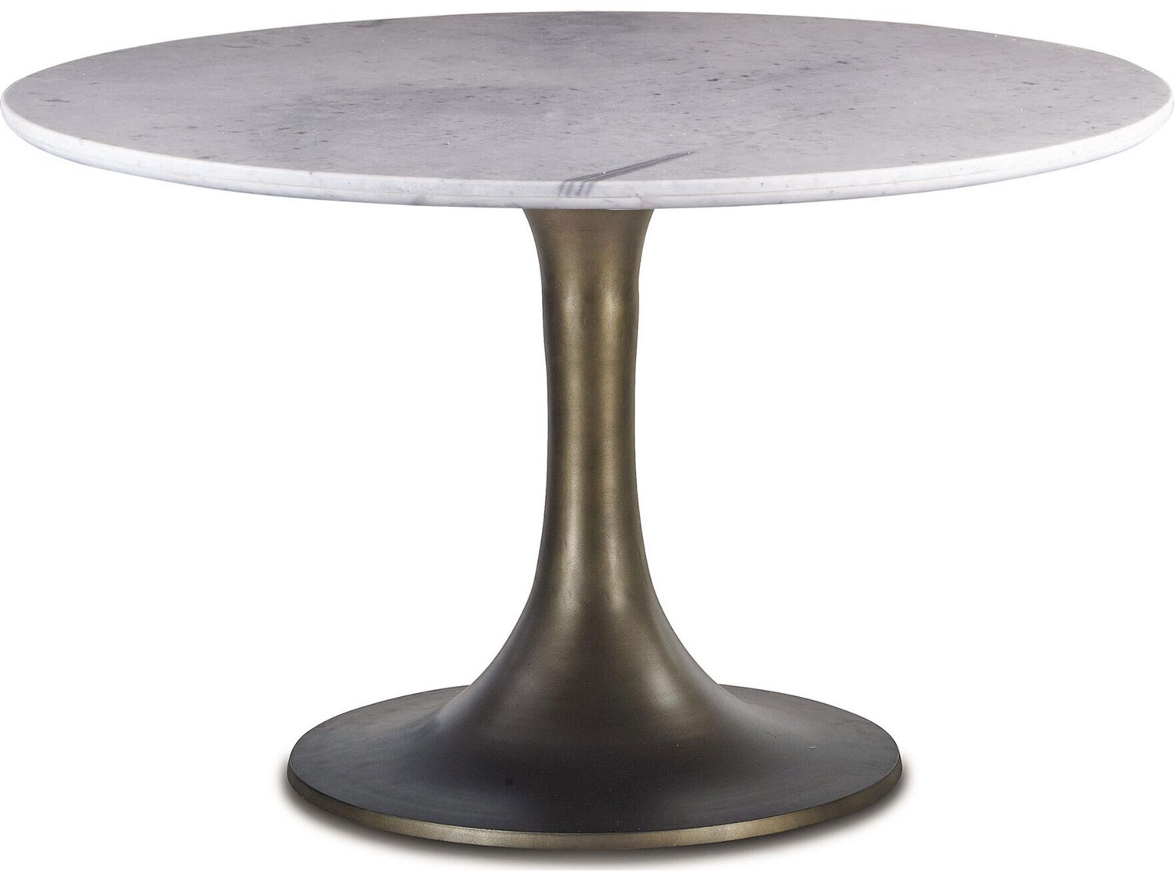 World Interiors Palm Desert Round Marble White Gun Metal Dining Table