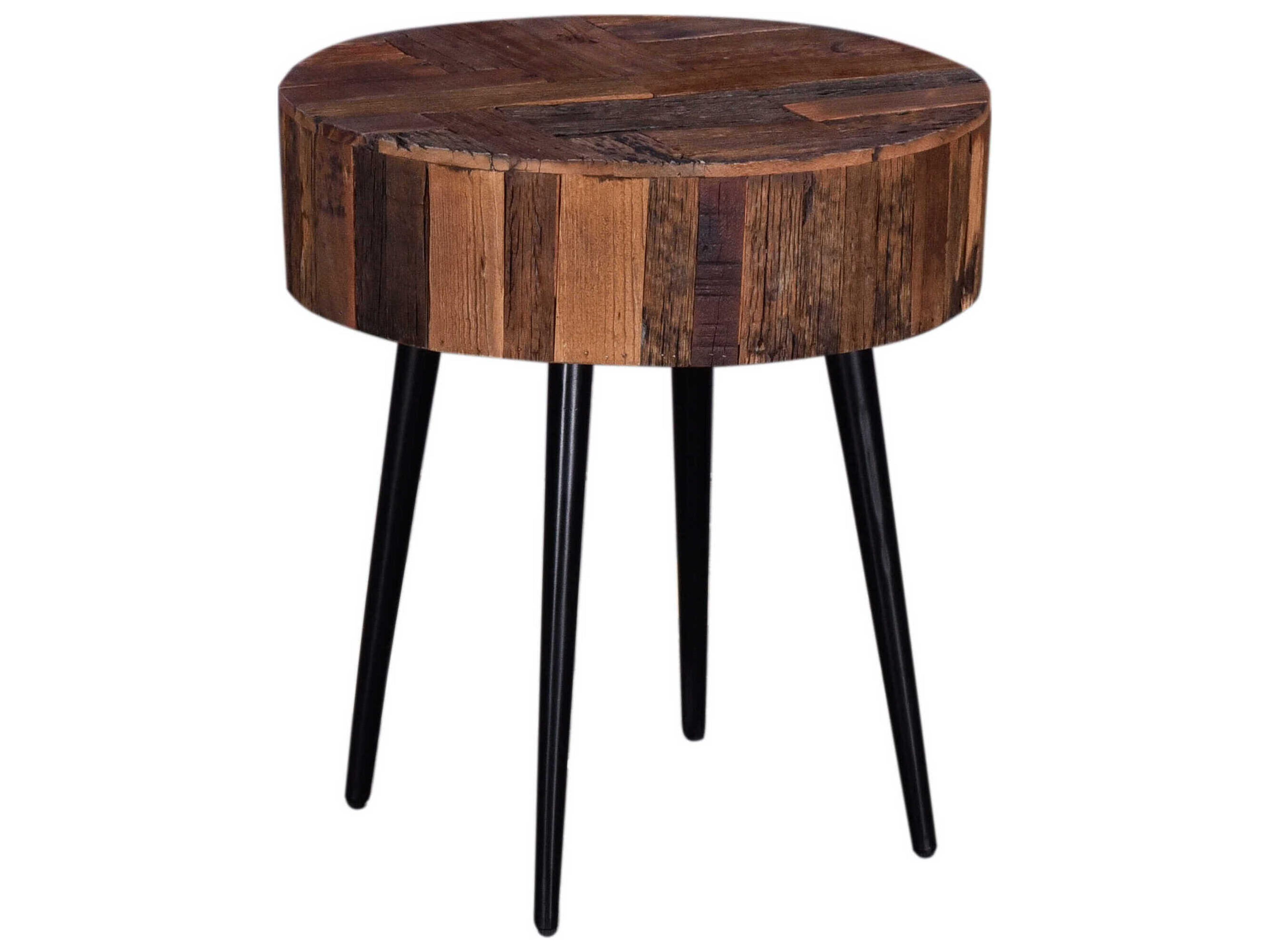 World Interiors Palm Desert Round Wood Natural End Table