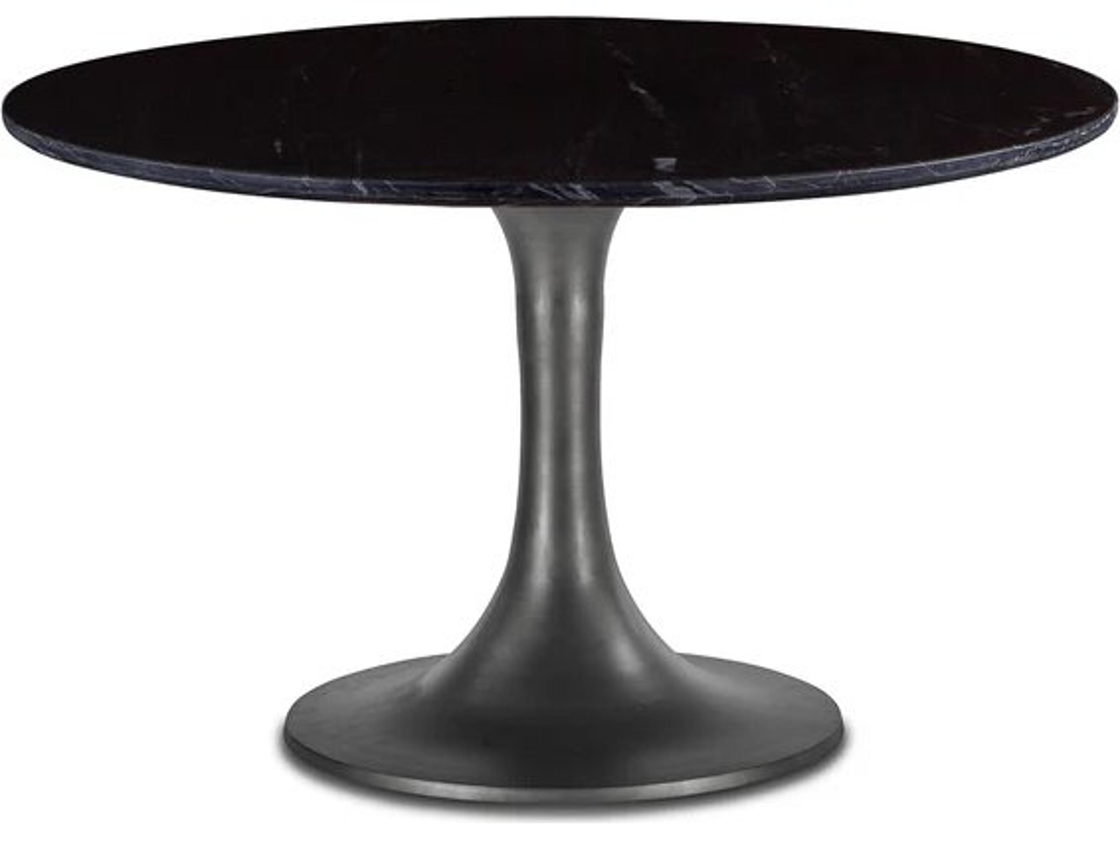 World Interiors Palm Desert Round Marble Black Brushed Steel Dining Table