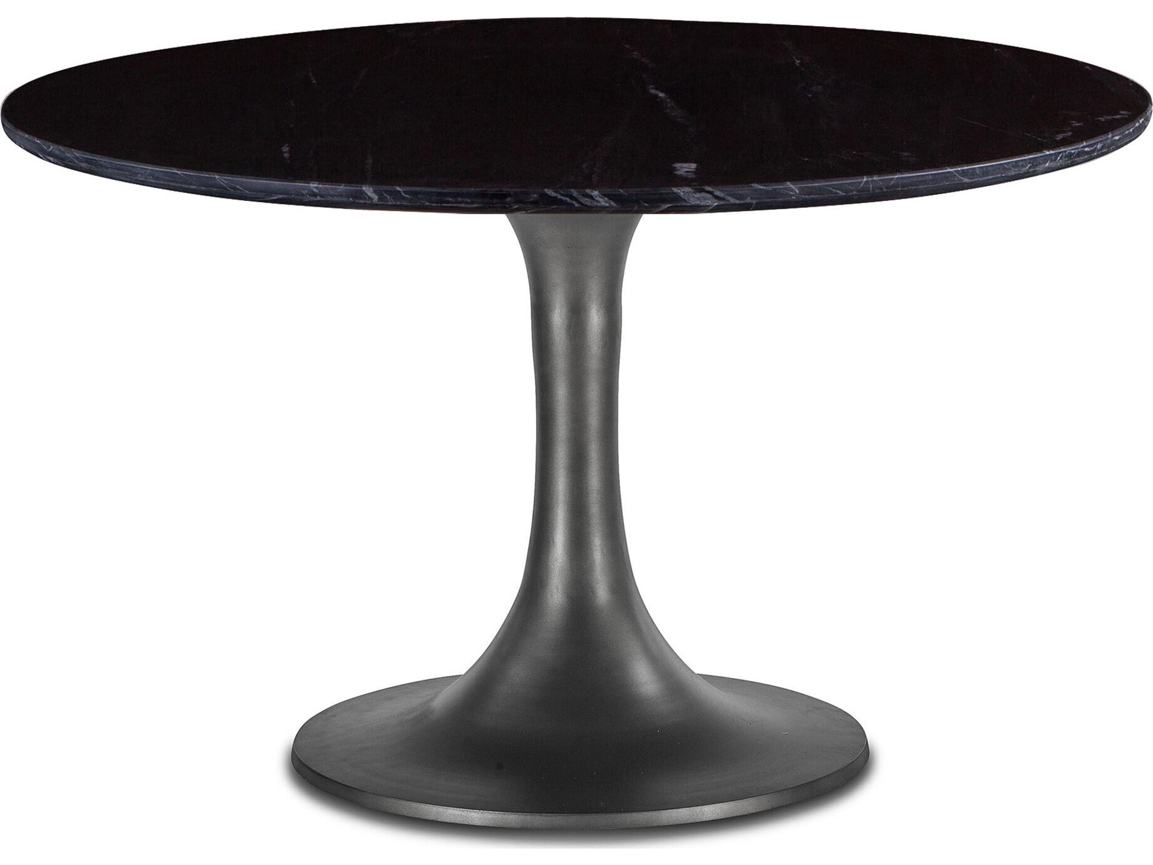 World Interiors Palm Desert Round Marble Black And Gunmetal Dining Table