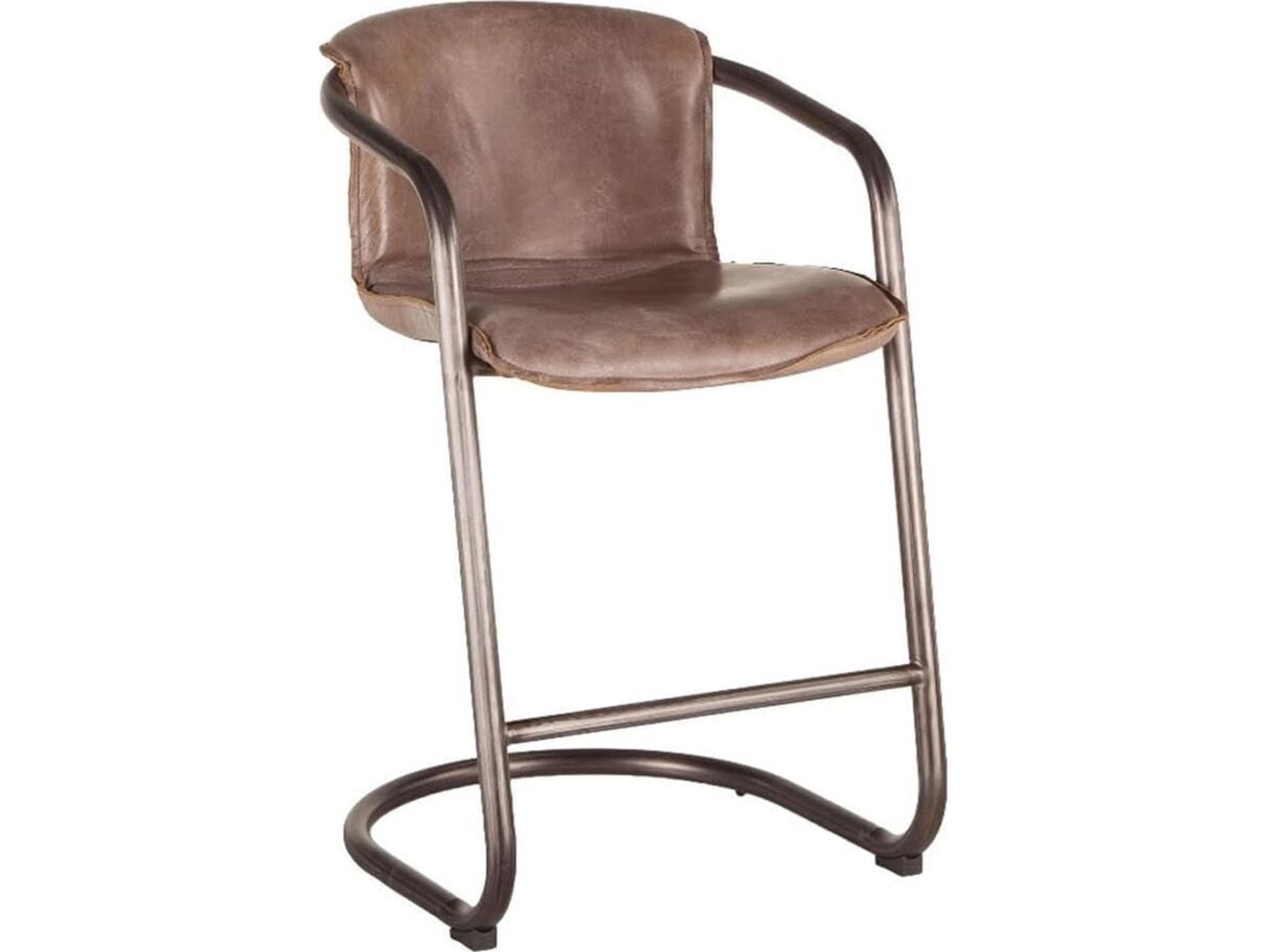 World Interiors Chiavari Distressed Brown Leather Brushed Metal Counter Stool