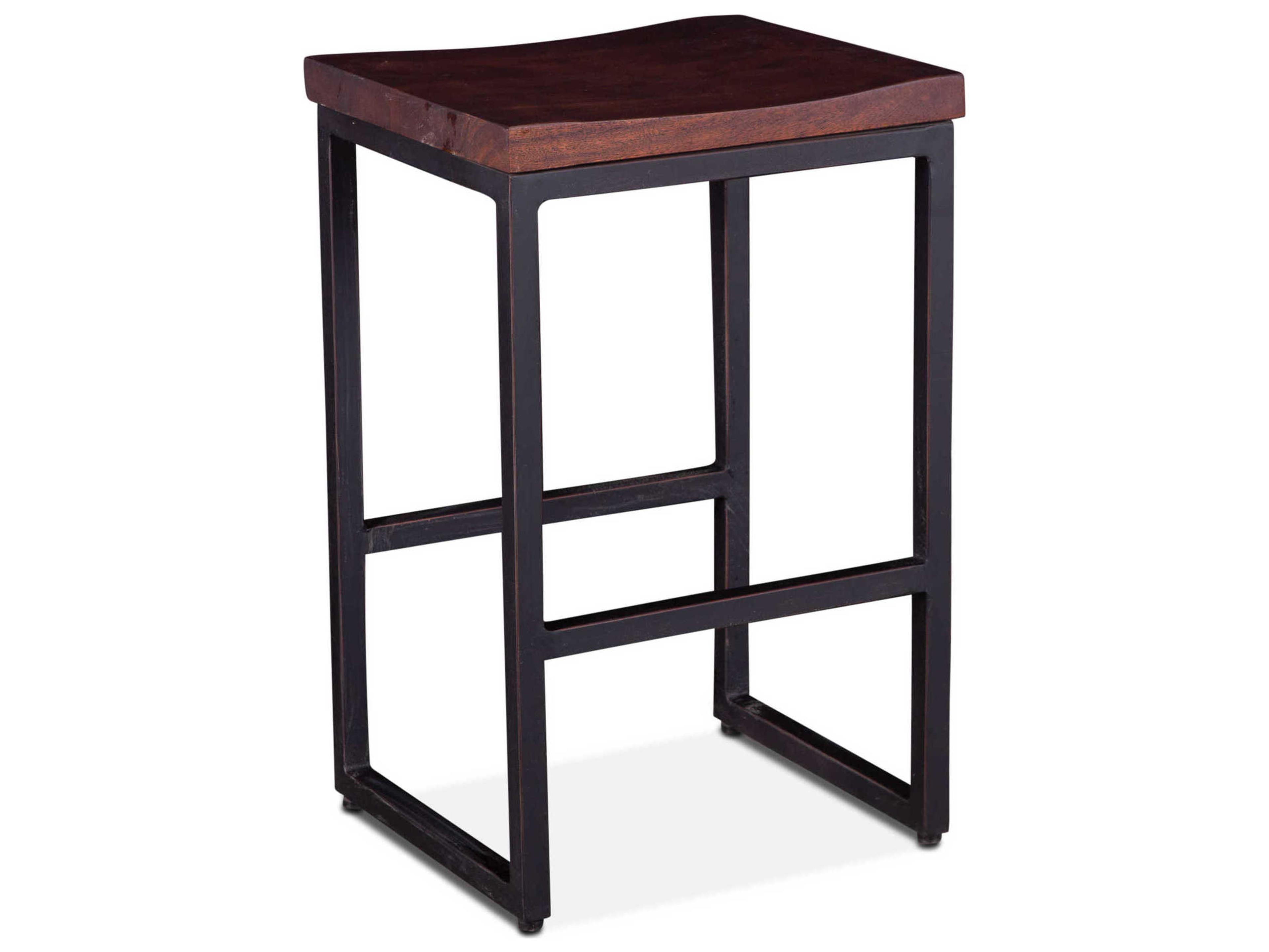 World Interiors Amici Acacia Wood Walnut Antique Zinc Counter Stool