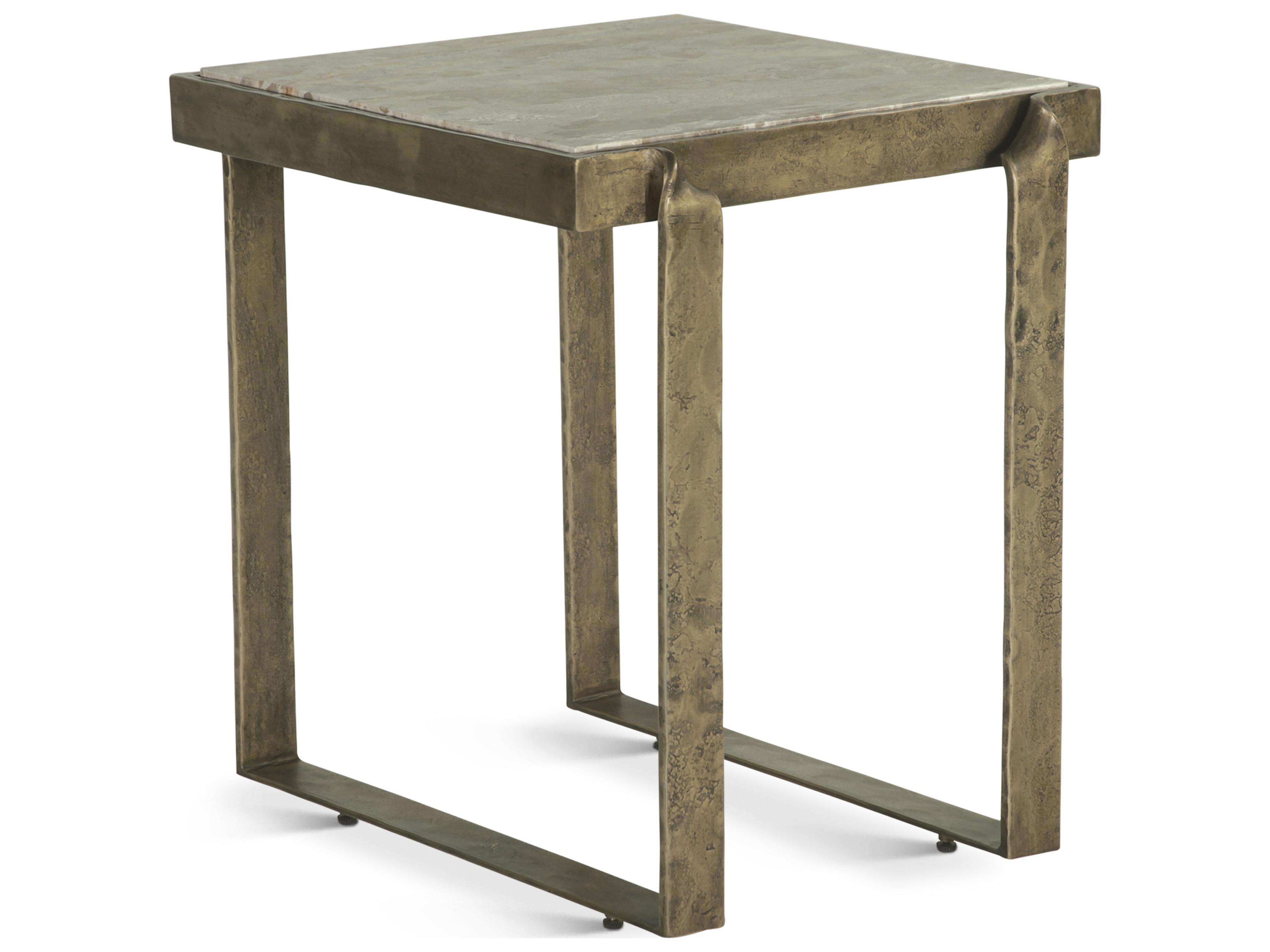 World Interiors Rhodes Square Marble Antique Brass End Table