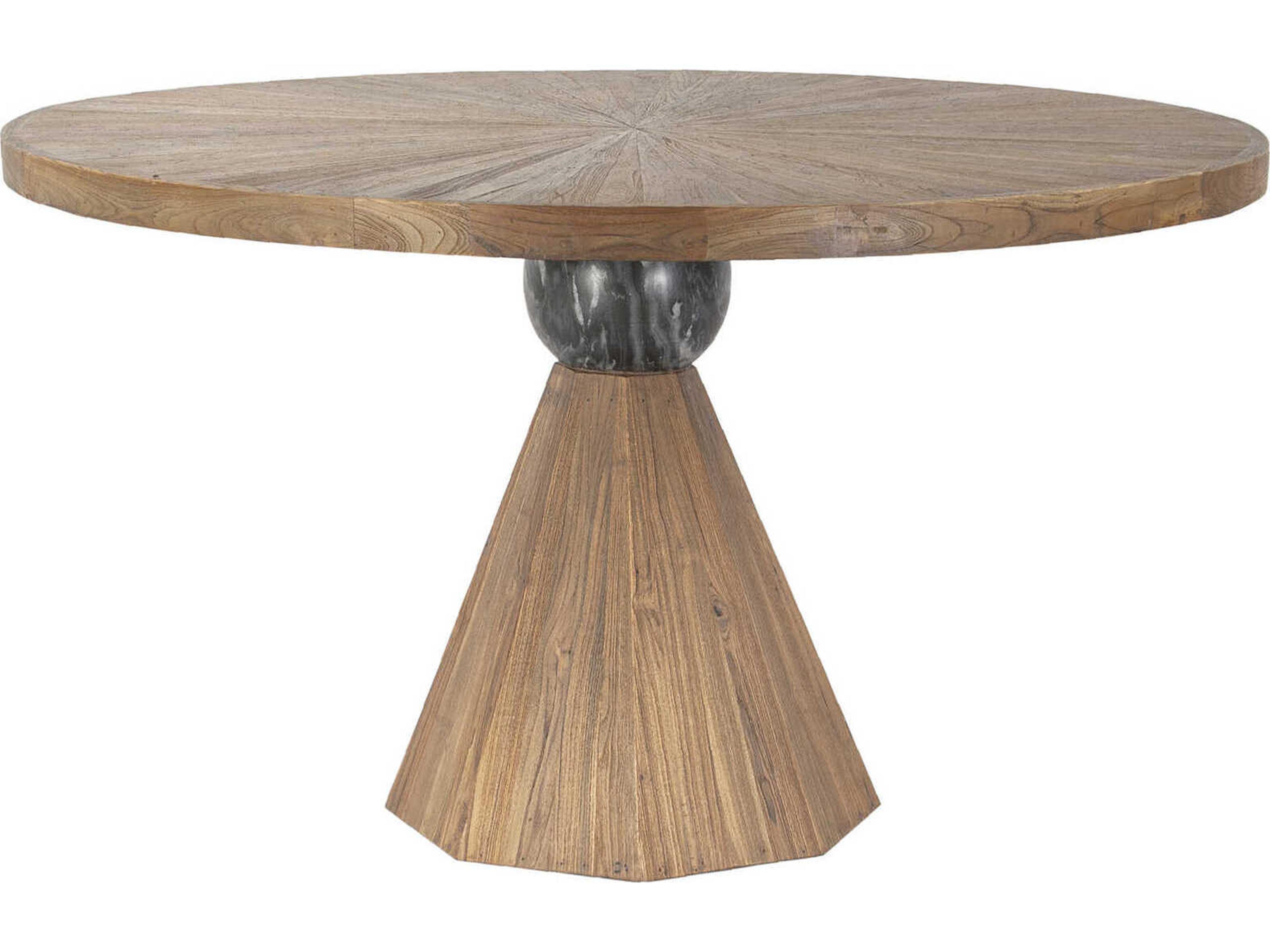World Interiors Rustic Revival Round Wood Natural Black Dining Table