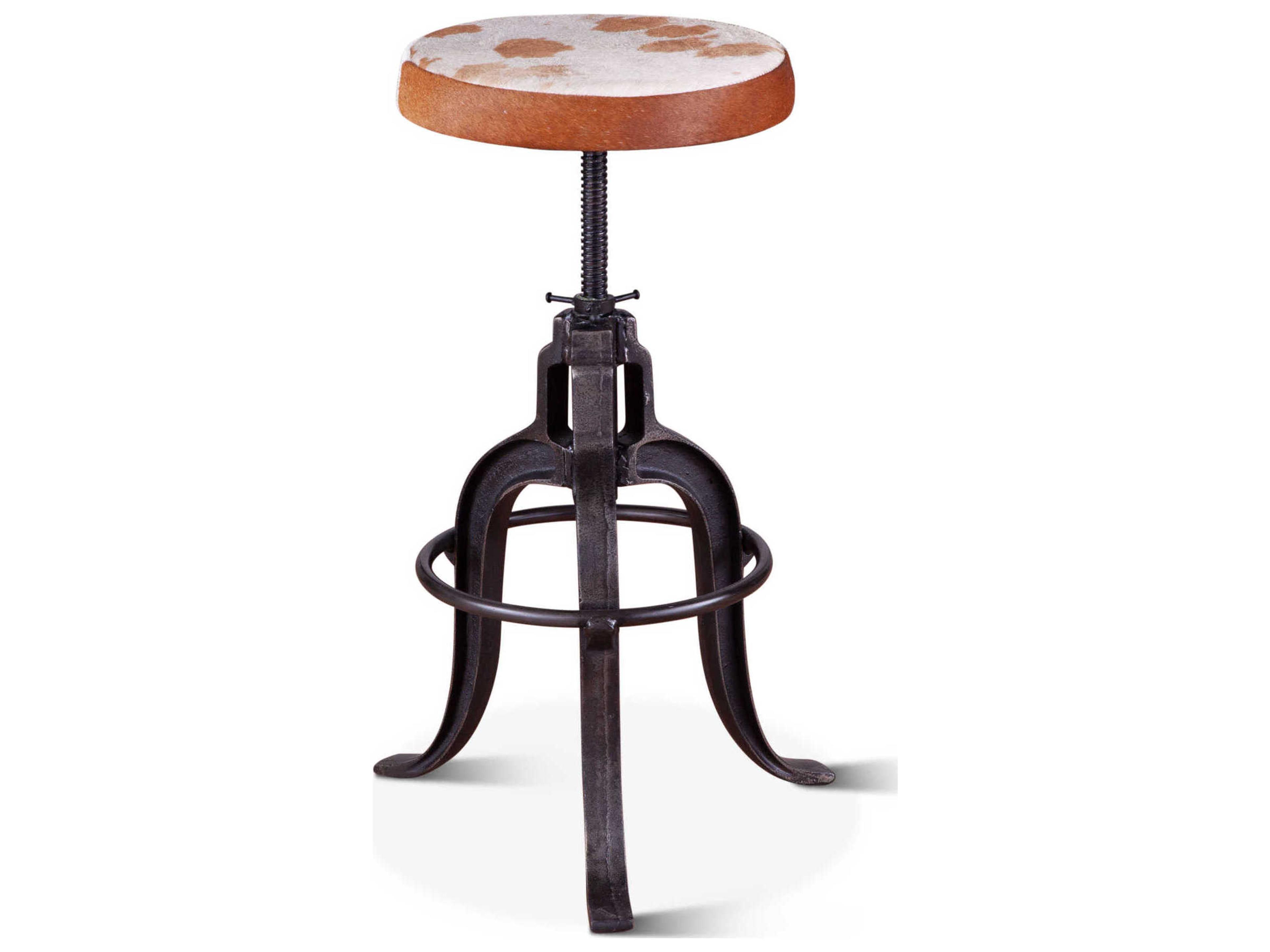 World Interiors Sterling Leather Adjustable Upholstered Bar Stool Counter Cowhide Gunmetal