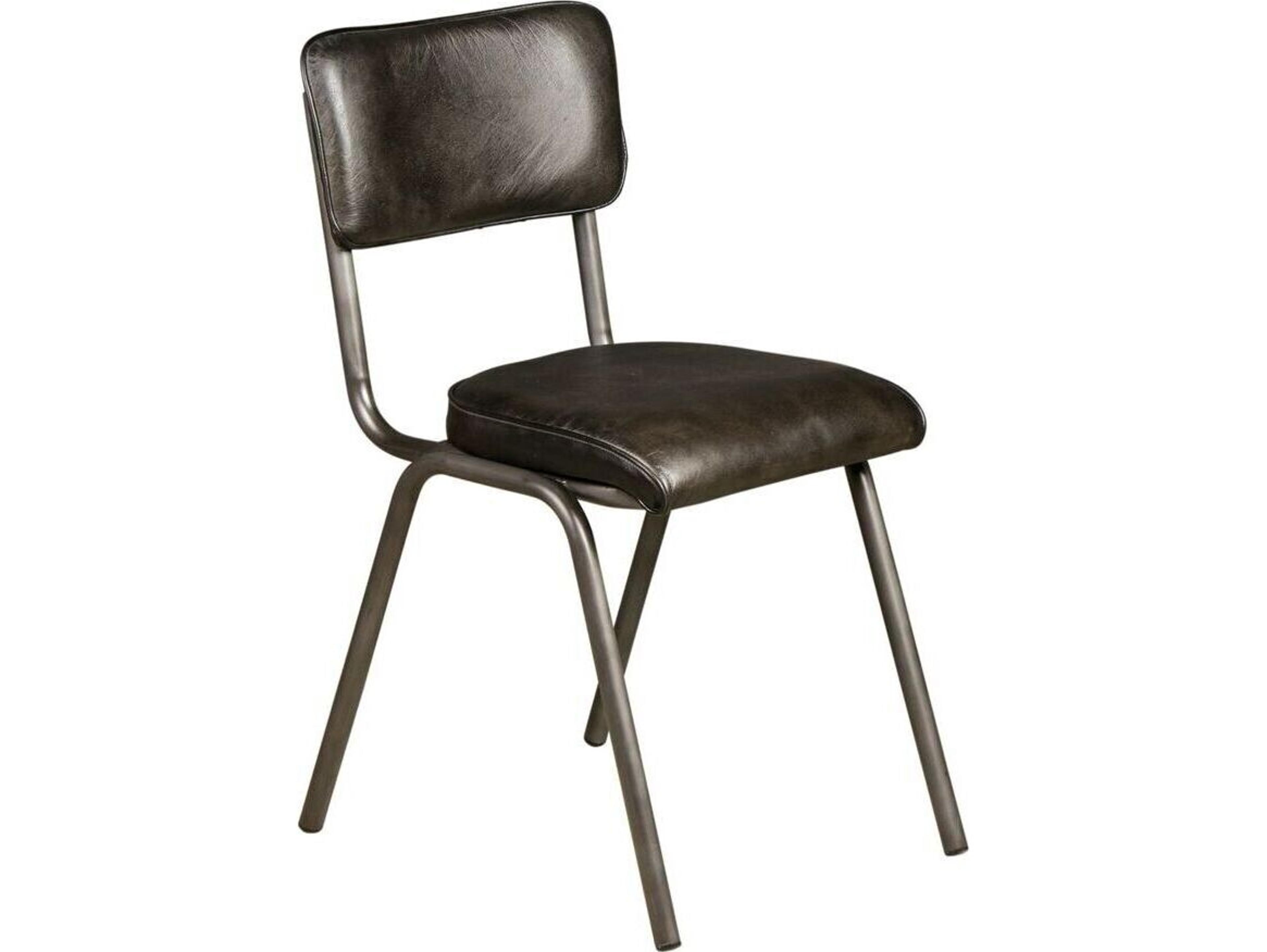 World Interiors William Black Leather Armless Dining Chair