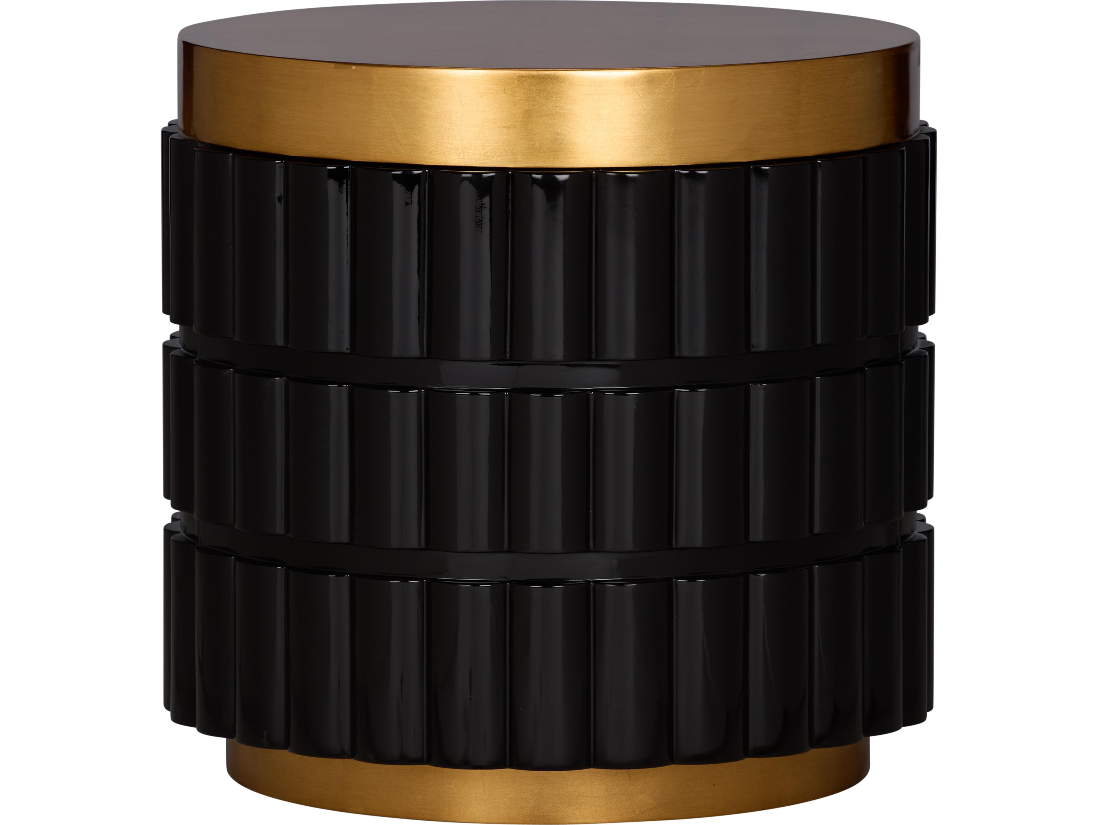 Wildwood Round Wood Black Gold Leaf Clear End Table