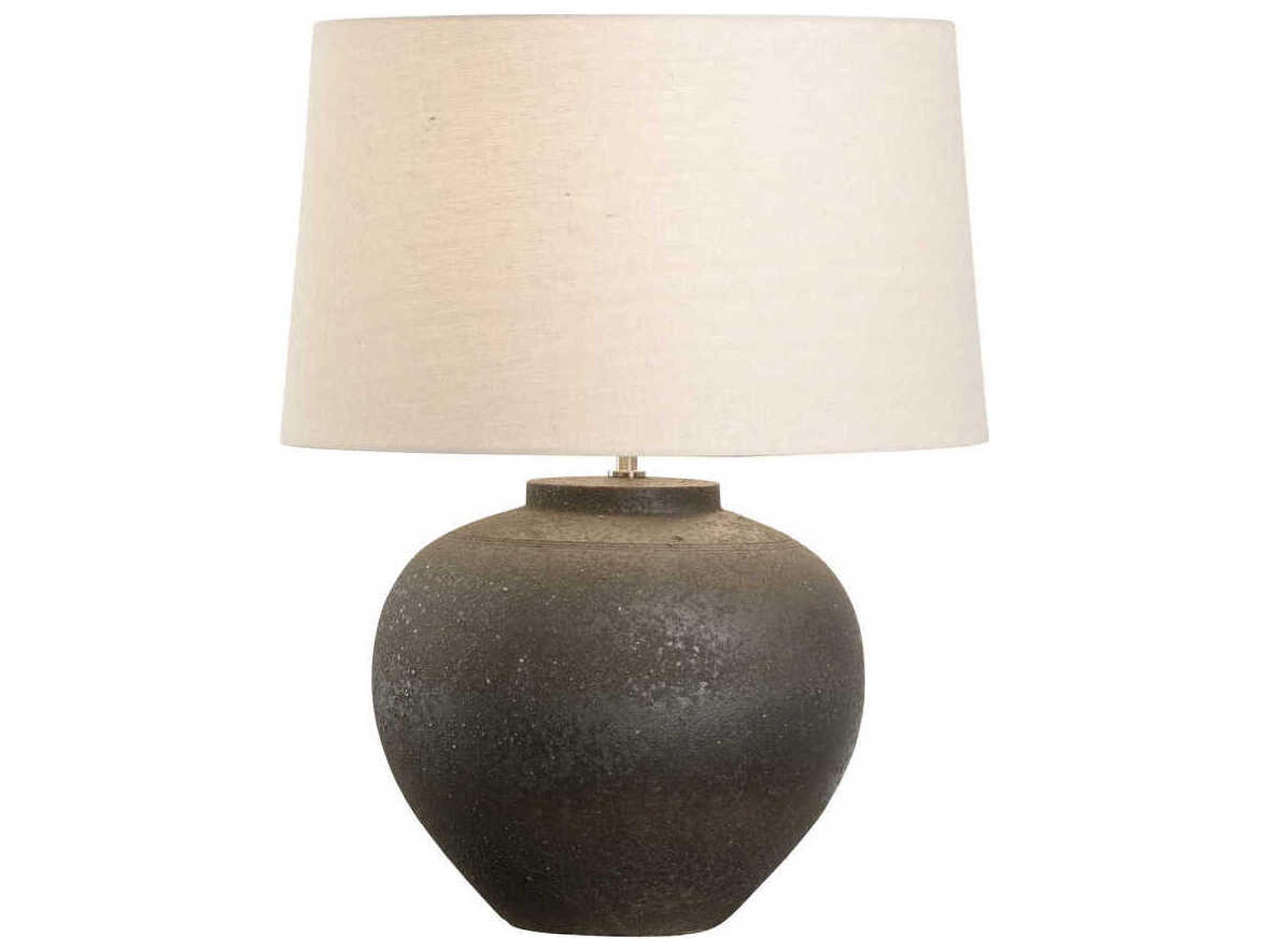 Wildwood Shiga Ahmya Sanded Black Off White Linen Table Lamp