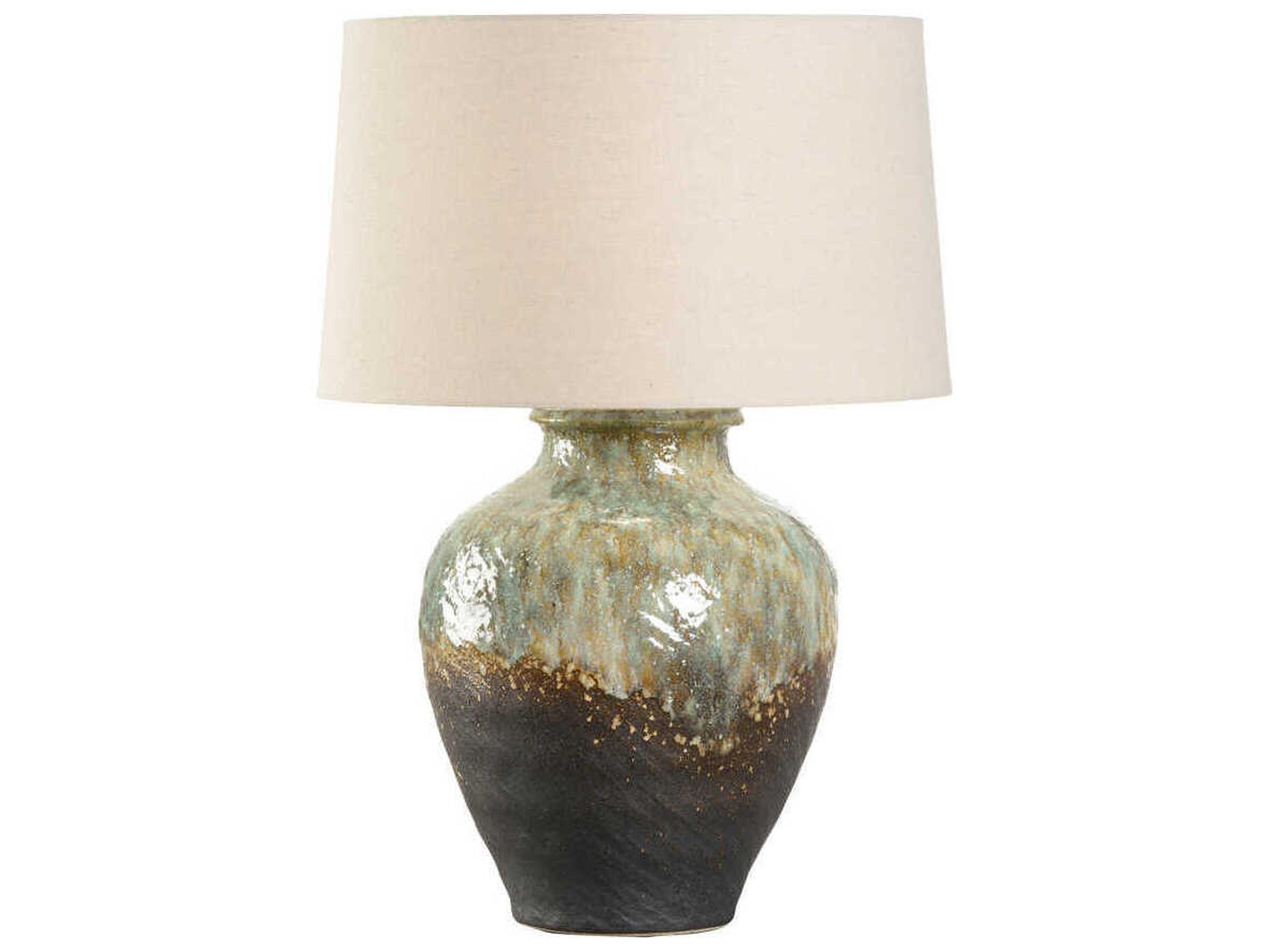 Wildwood Shiga Daichi Brown Green Tan Linen Buffet Lamp