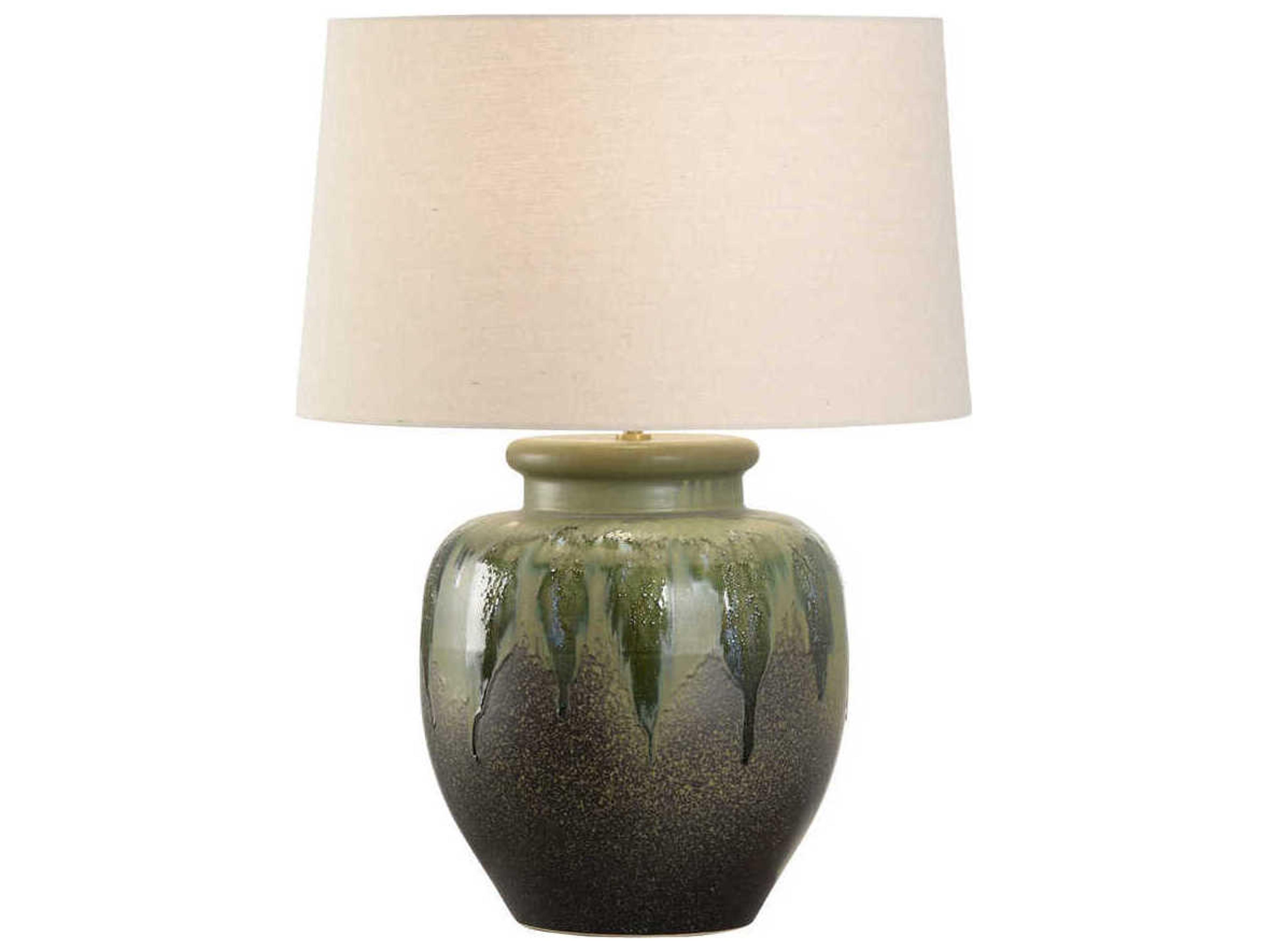 Wildwood Shiga Yamato Brown Green Tan Linen Buffet Lamp