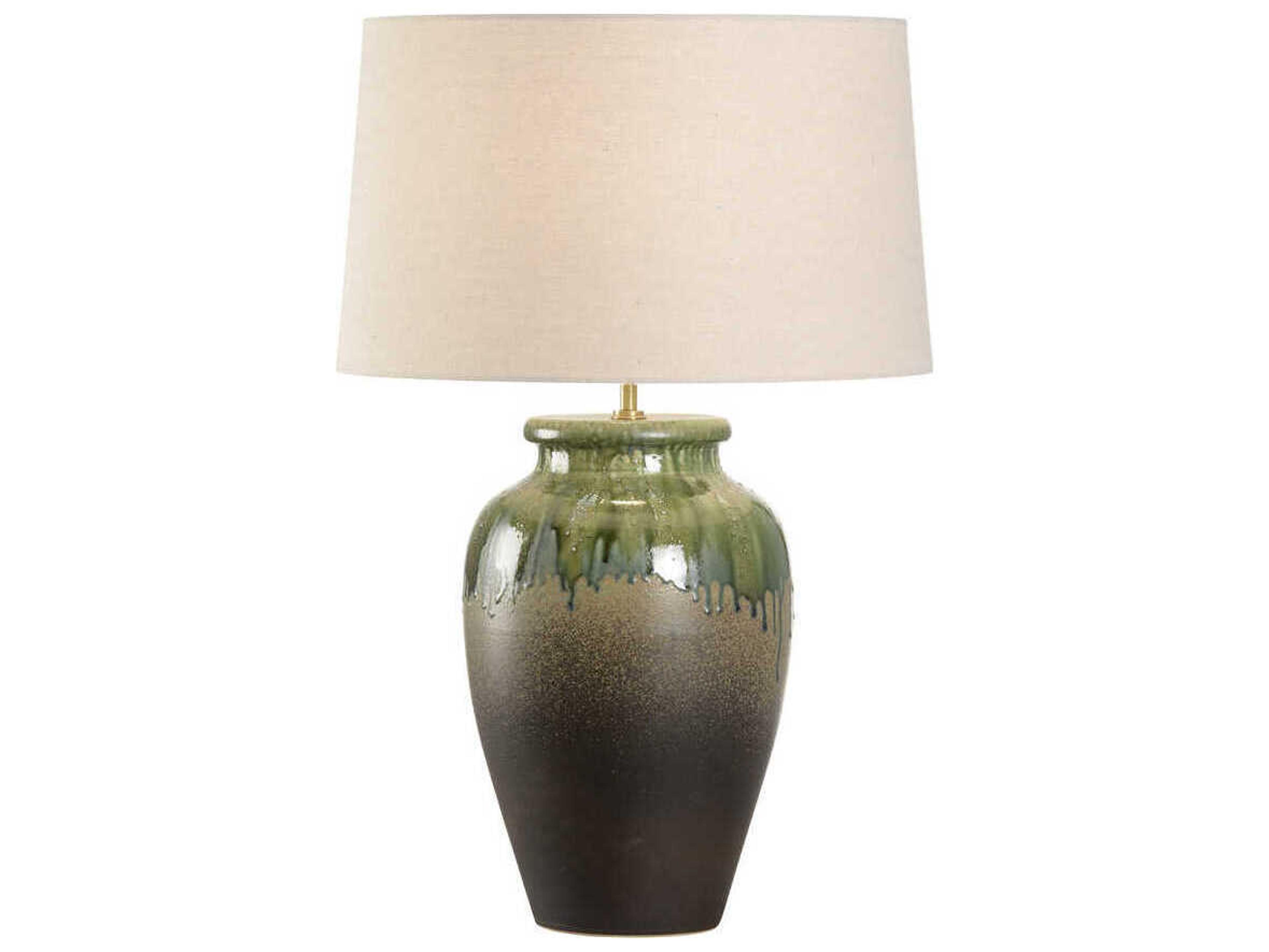 Wildwood Shiga Yamato Brown Green Tan Linen Buffet Lamp