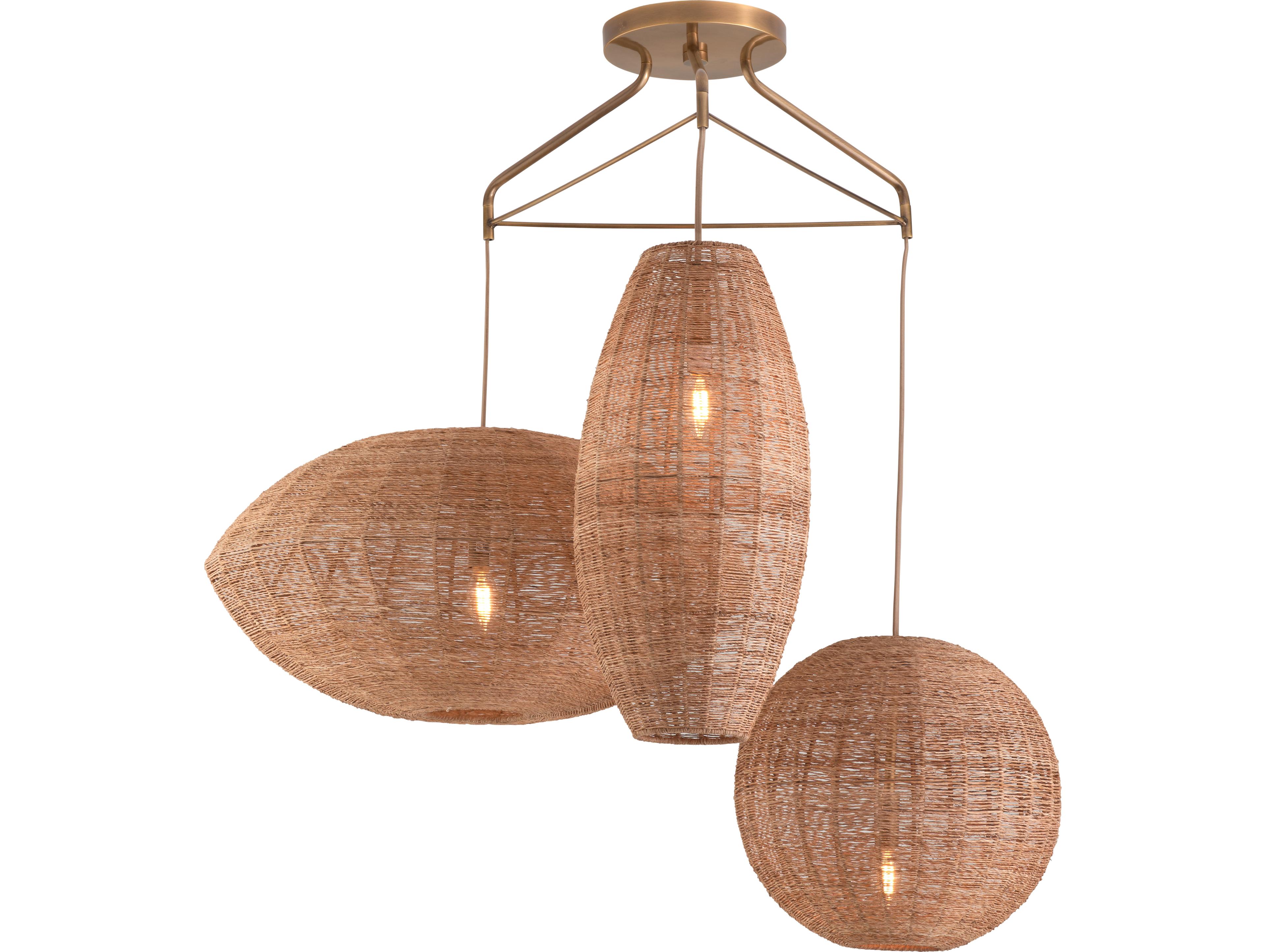 Wildwood 3-Light Natural Antique Brass Brown Cylinder Globe Pendant