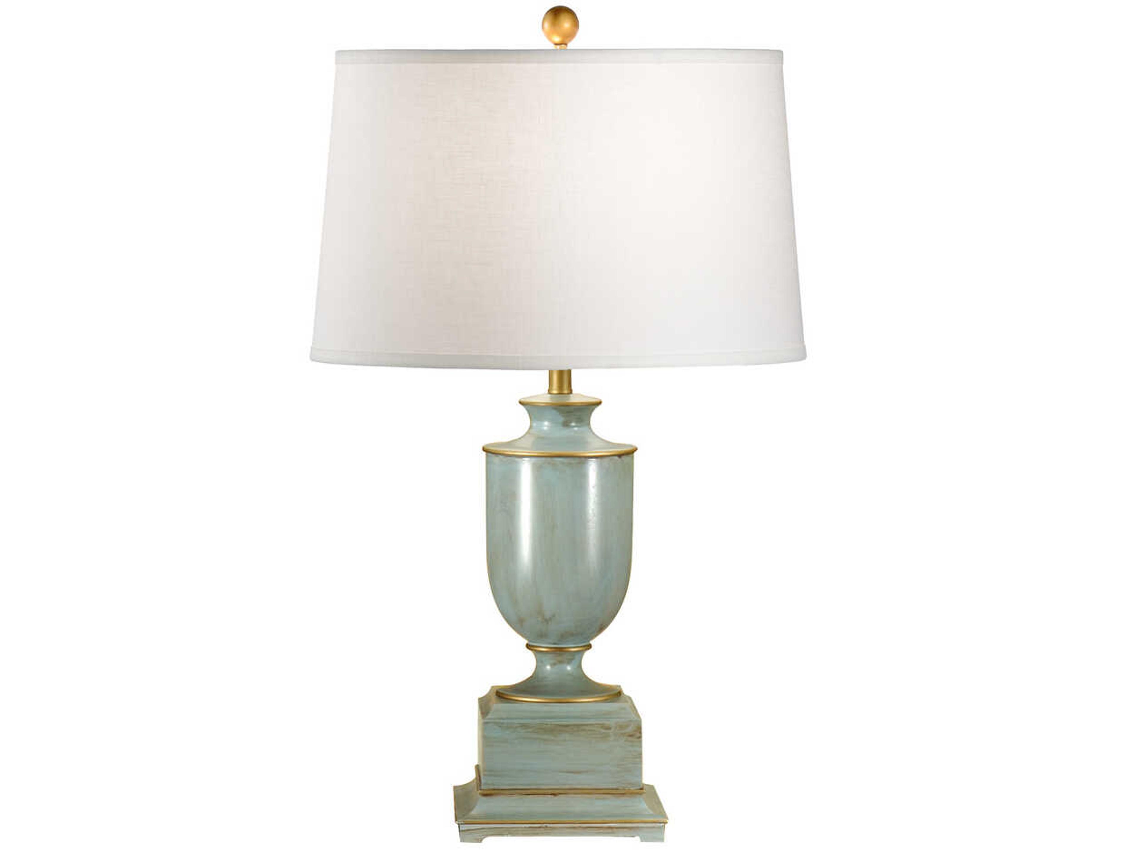 Wildwood Old Washed Urn Blue Off White Linen Buffet Lamp