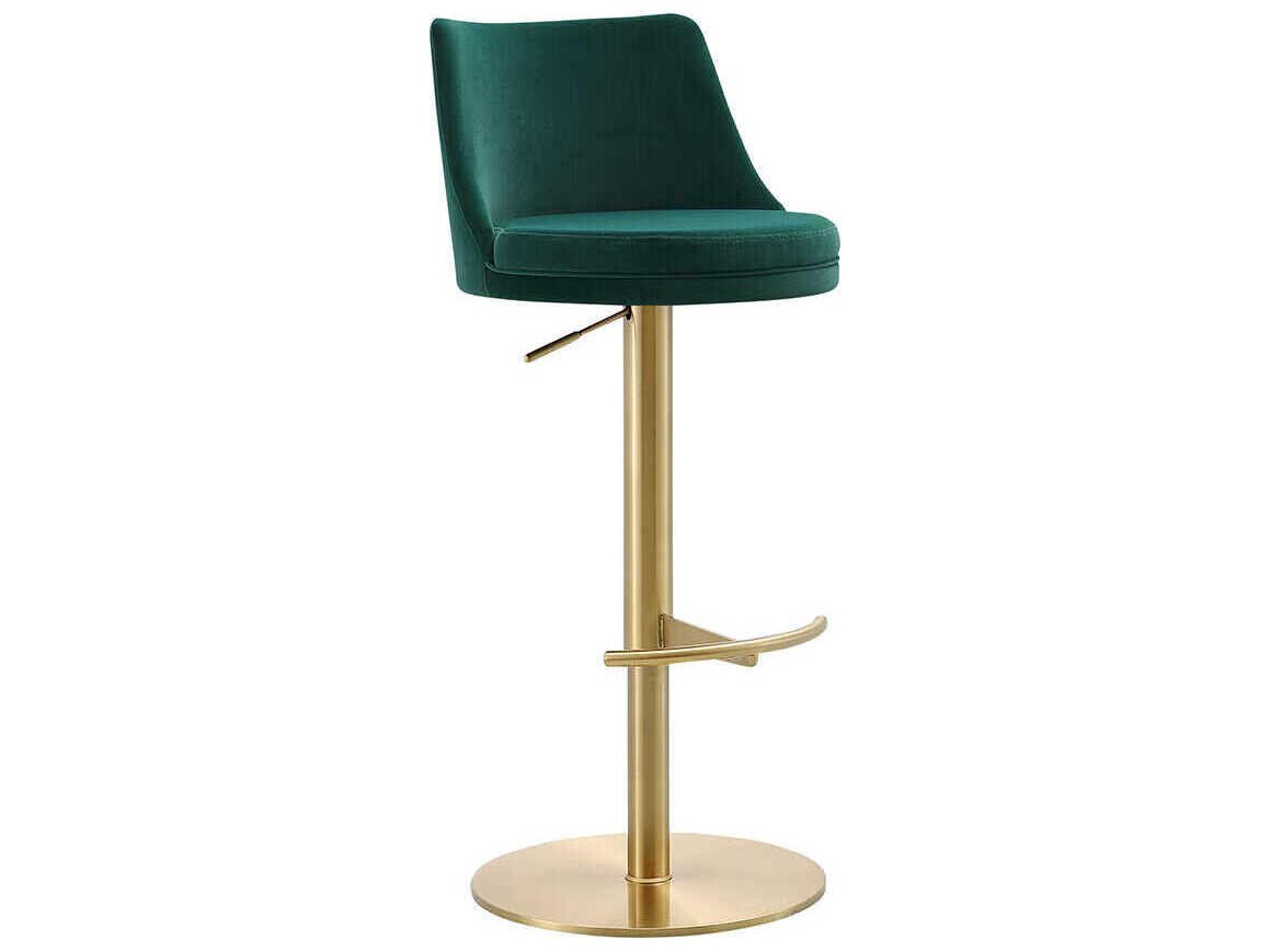 Whiteline Modern Living Carter Green Gold Upholstered Adjustable Bar Stool