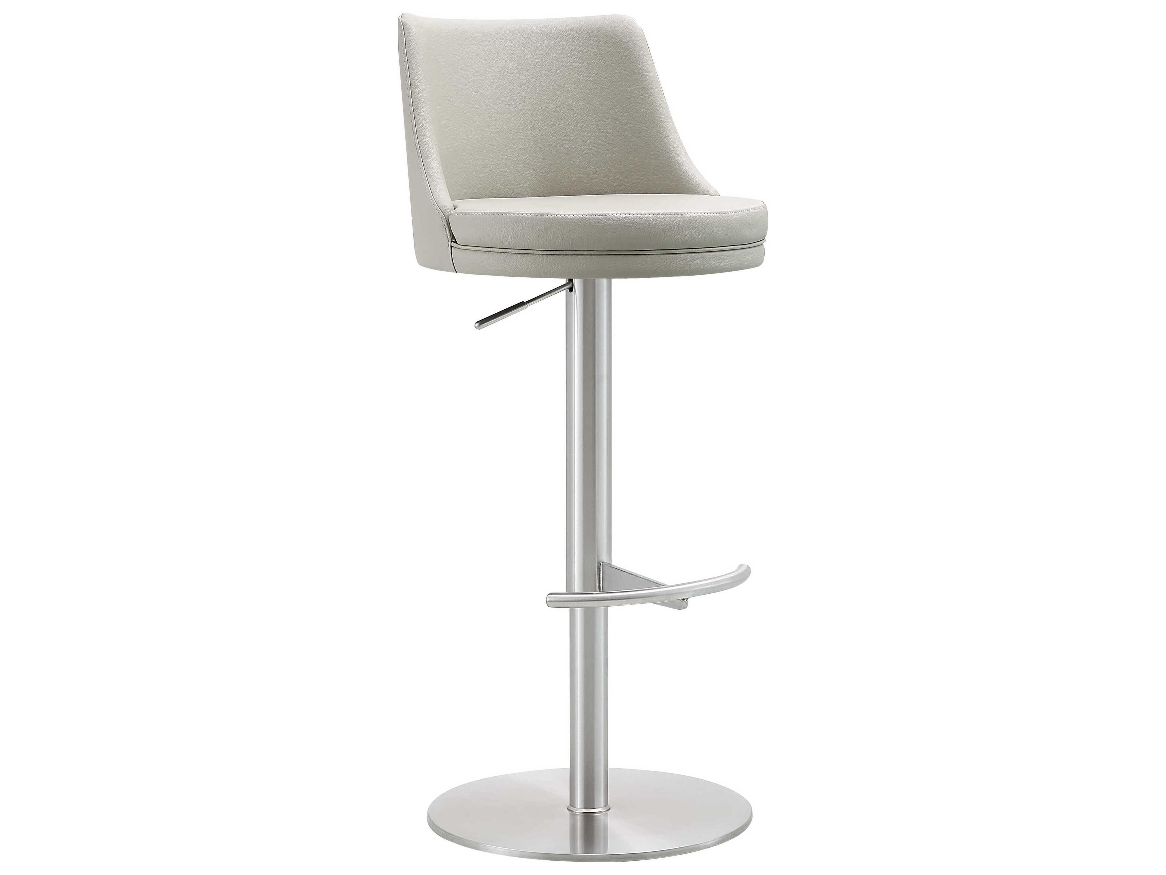 Whiteline Modern Living Carter Light Grey Faux Leather Adjustable Bar Stool