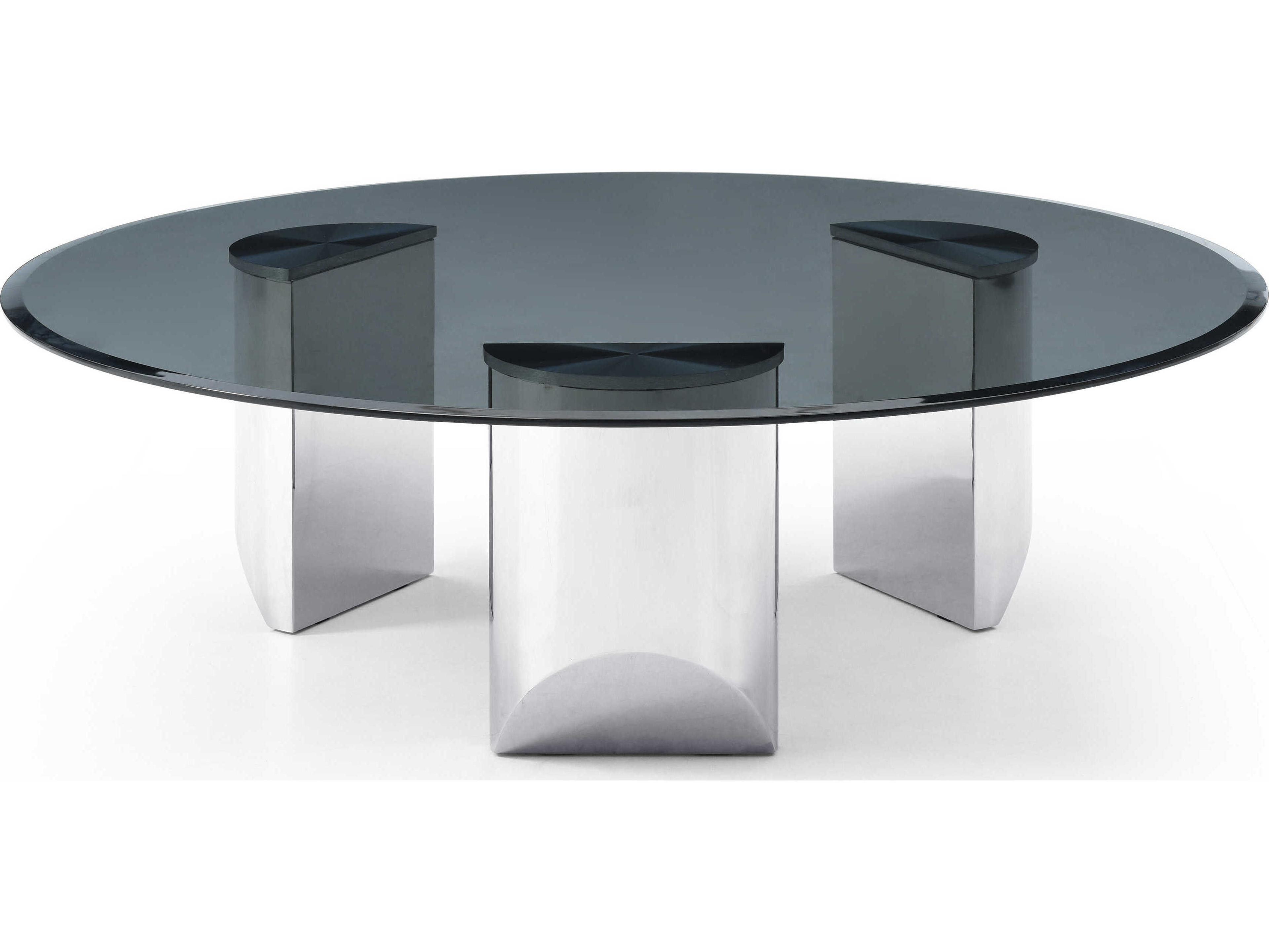Whiteline Modern Living Naomi Round Glass Silver Coffee Table
