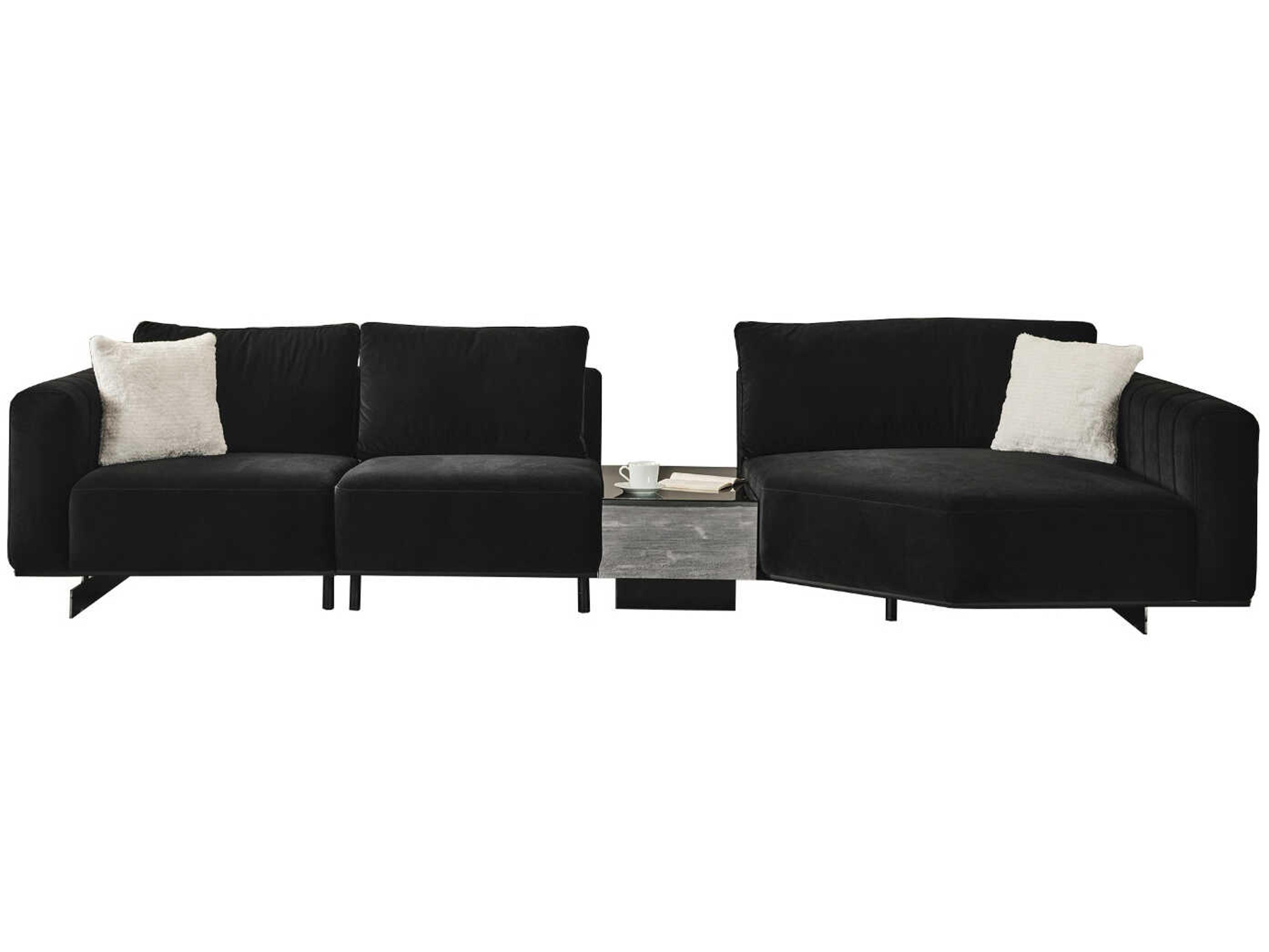 Whiteline Modern Living Vision Black Nickel Silver Upholstered Sofa