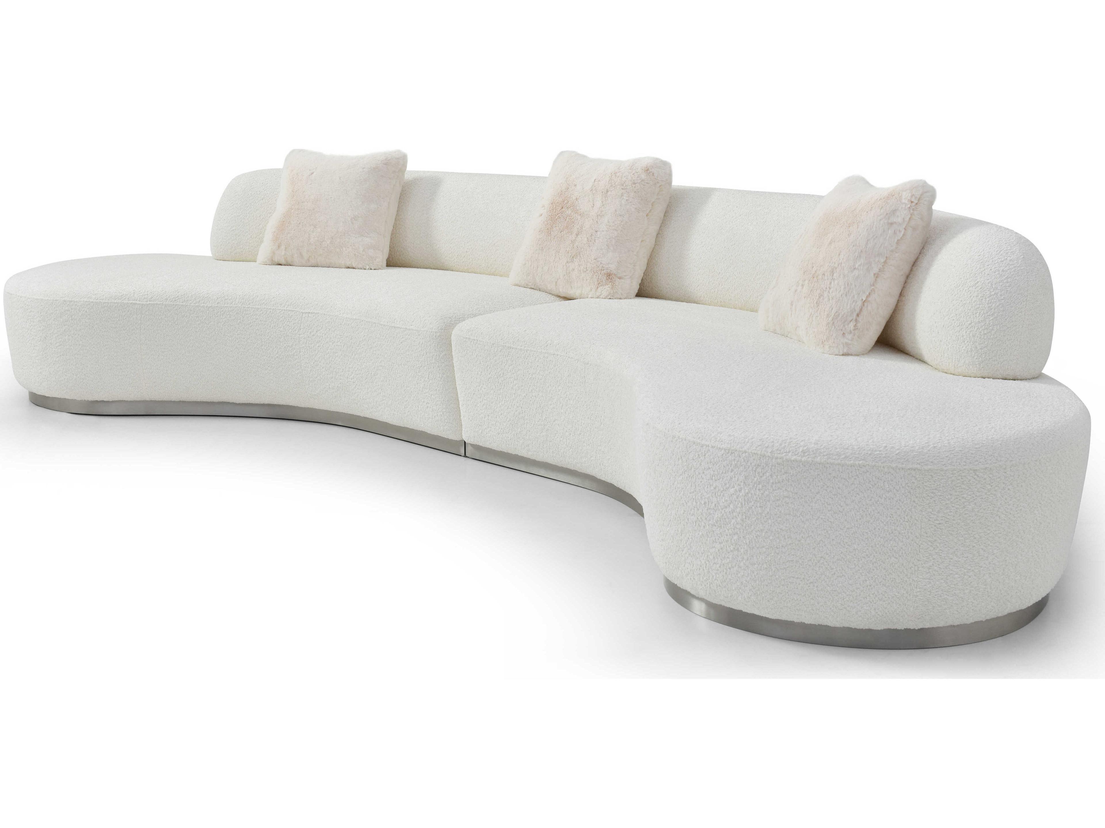 Whiteline Modern Living Perla White Brushed Silver Upholstered Sofa