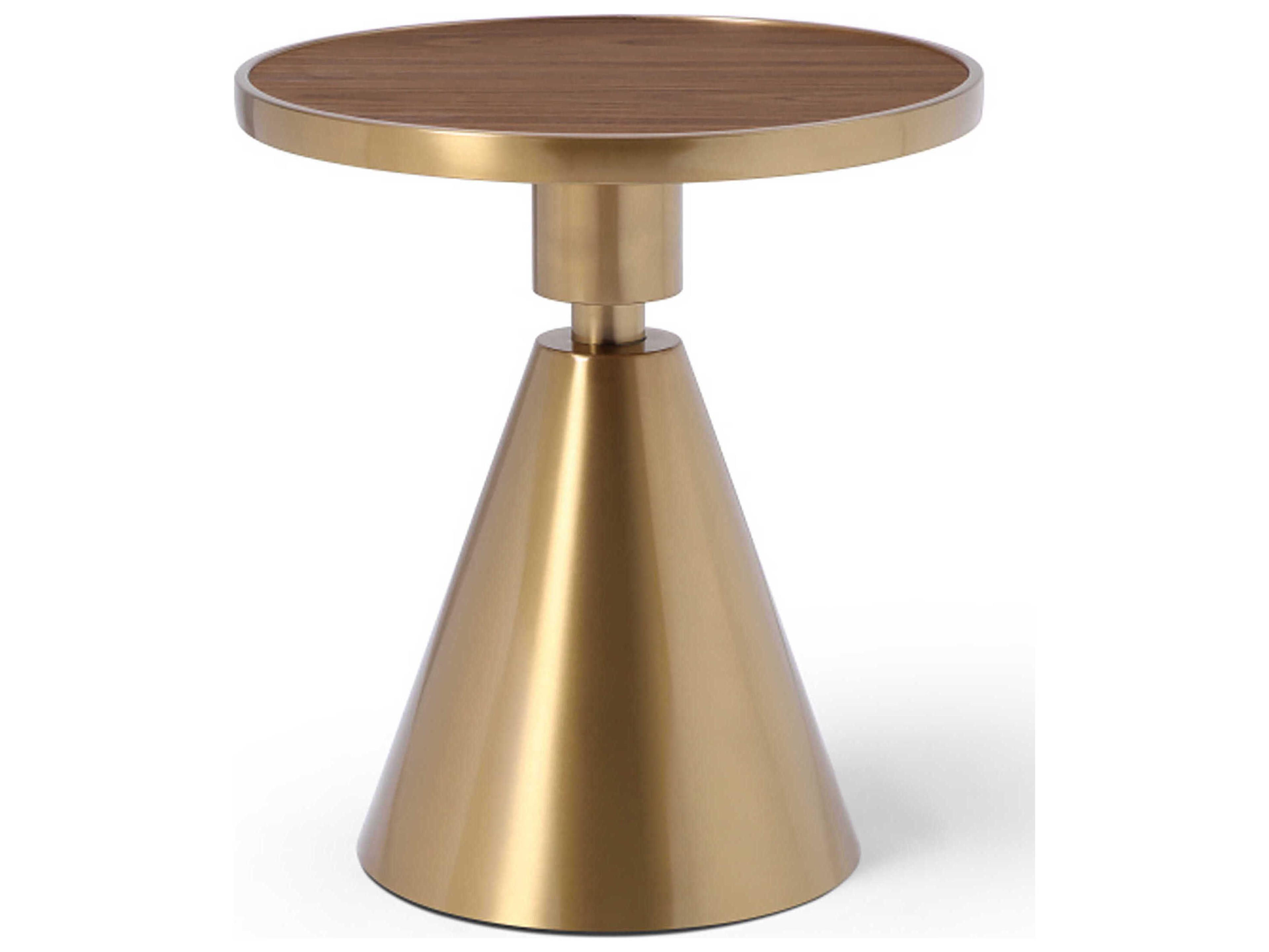 Whiteline Modern Living Pia Round Wood Brown Gold End Table