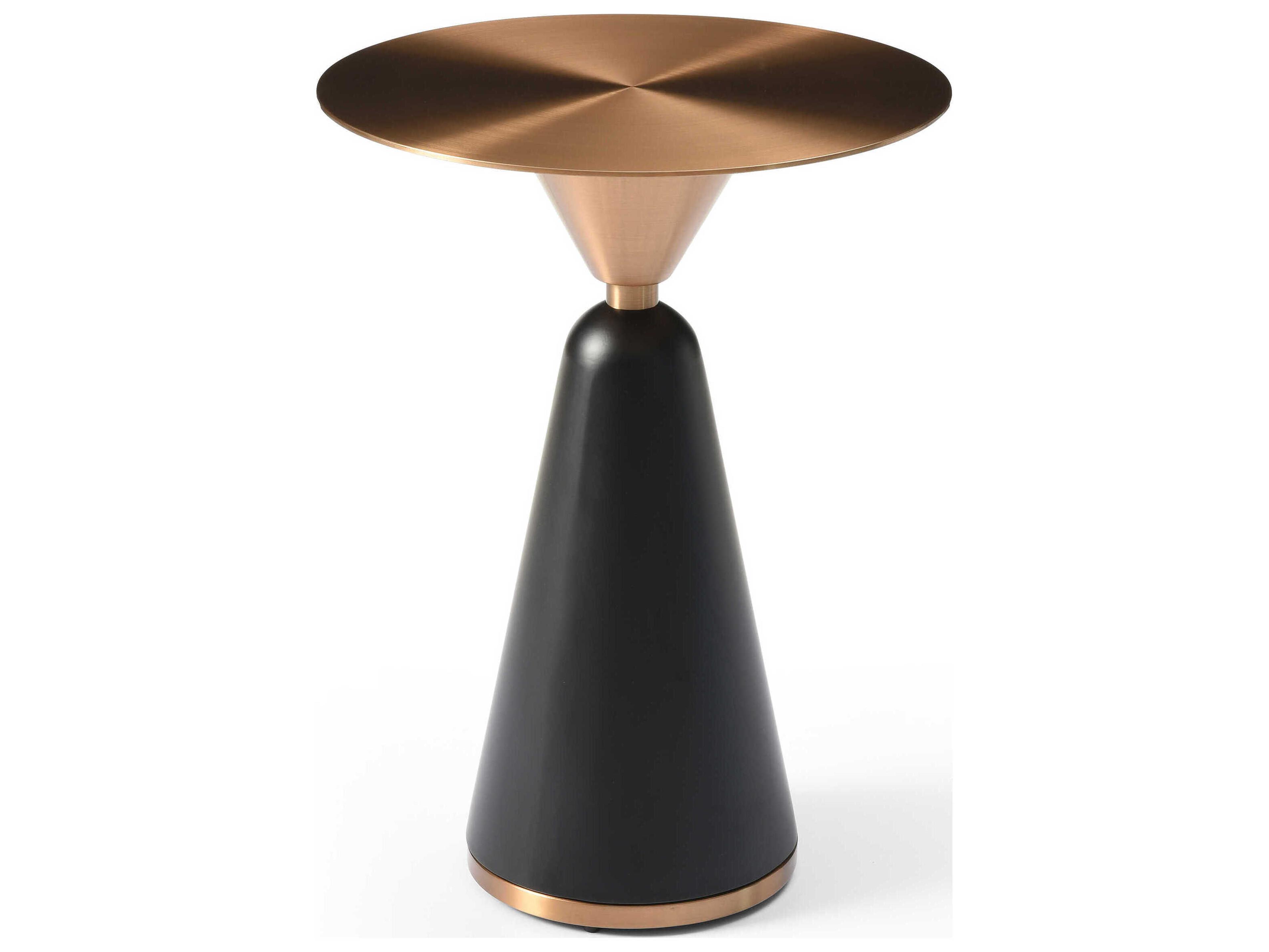 Whiteline Modern Living Zora Round Metal Brushed Rose Gold Black End Table