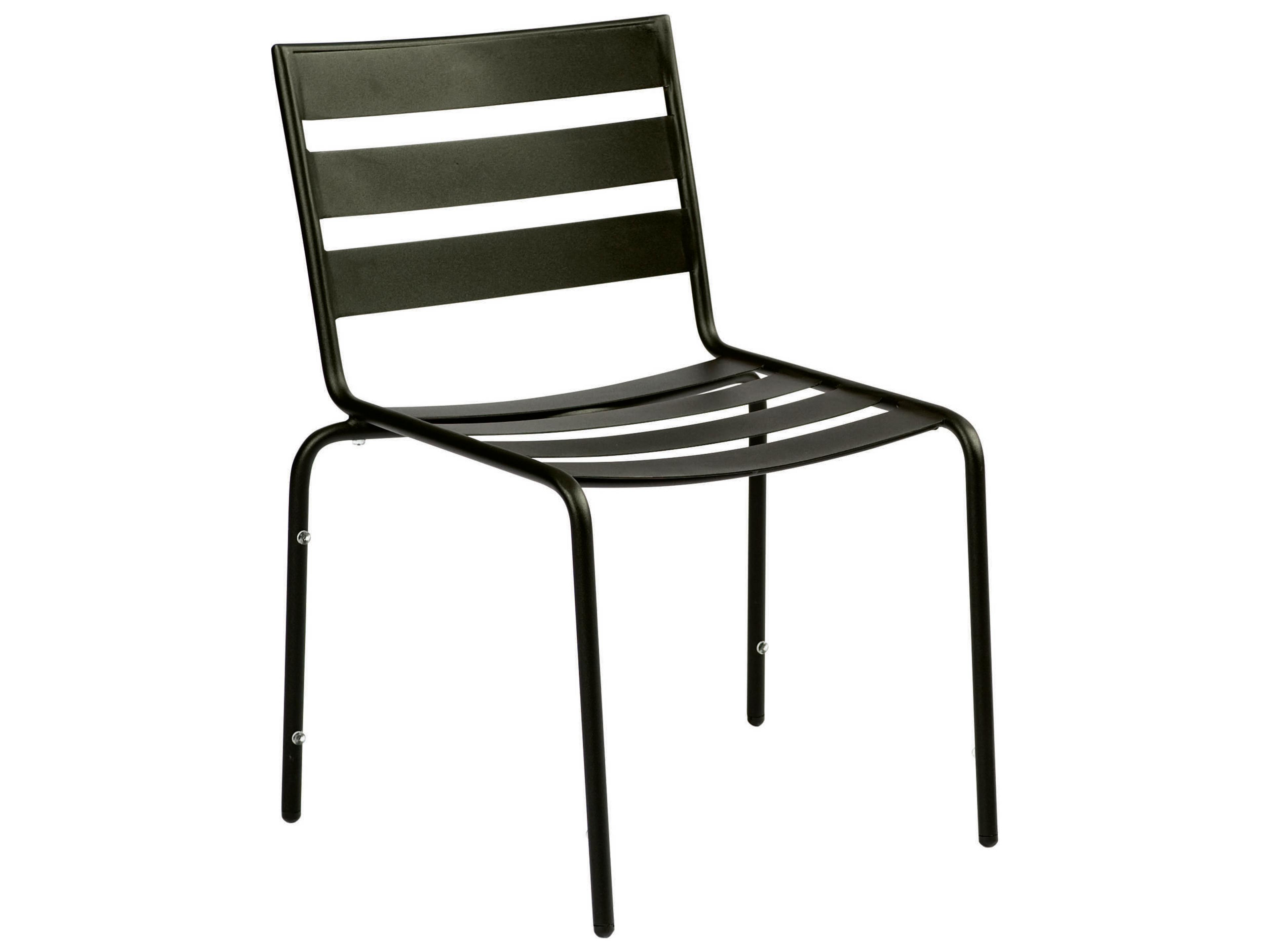 Woodard Cafe Series Wrought Iron Textured Black Stackable Outdoor Dining Chair