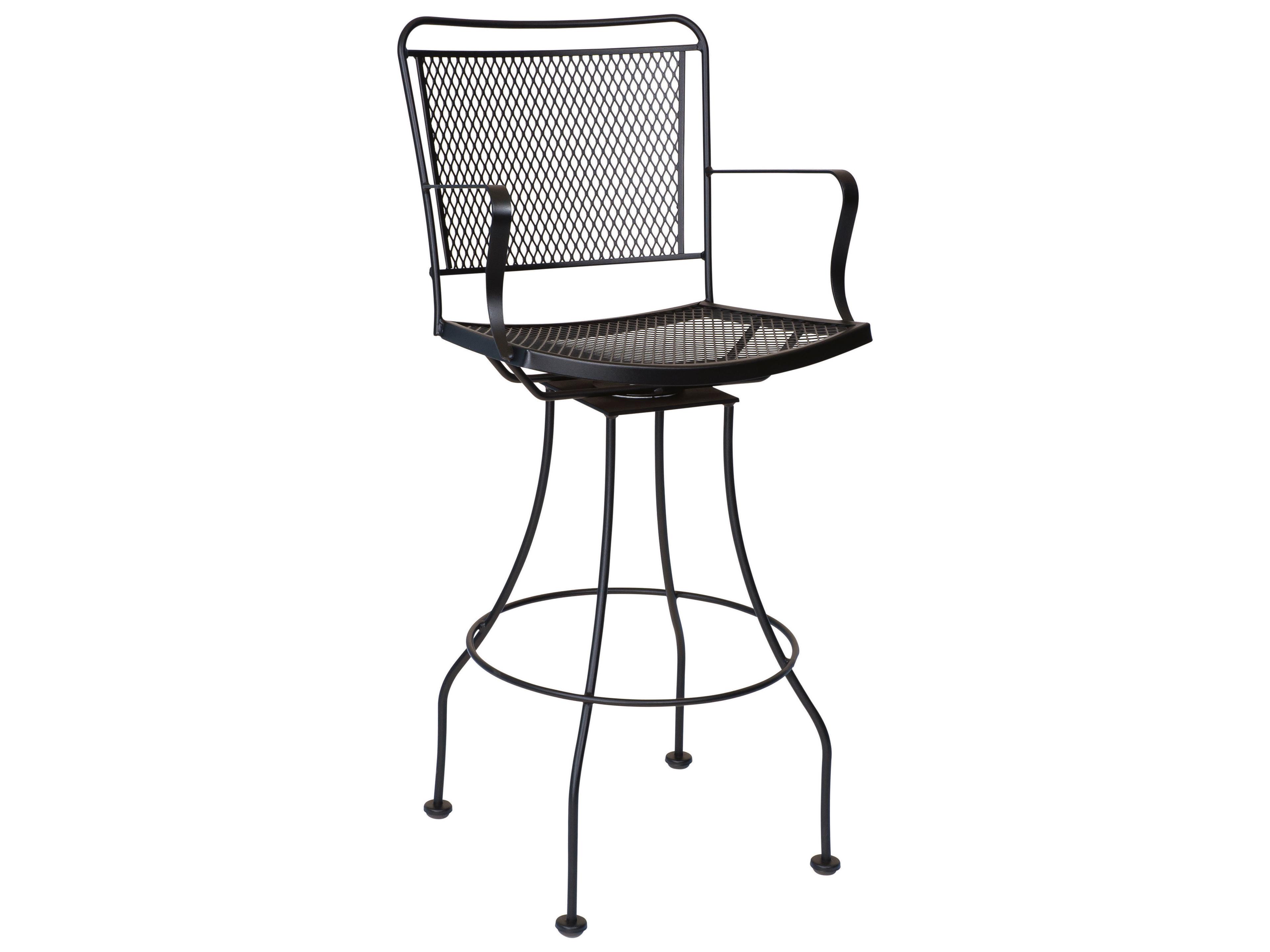 Woodard Constantine Wrought Iron Swivel Patio Bar Stool with Cushion