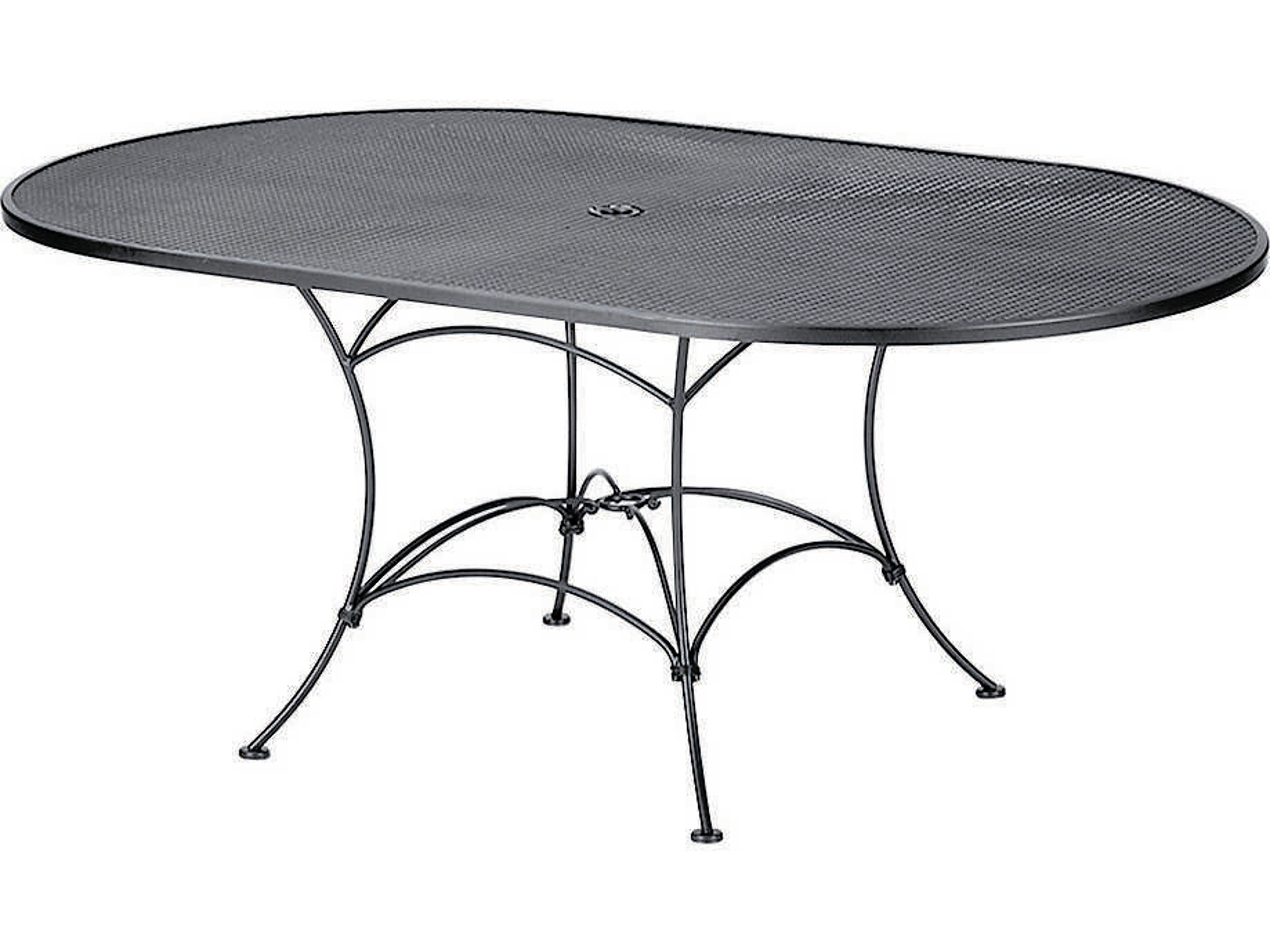 Woodard Wrought Iron Mesh Oval Patio Dining Table with Umbrella Hole