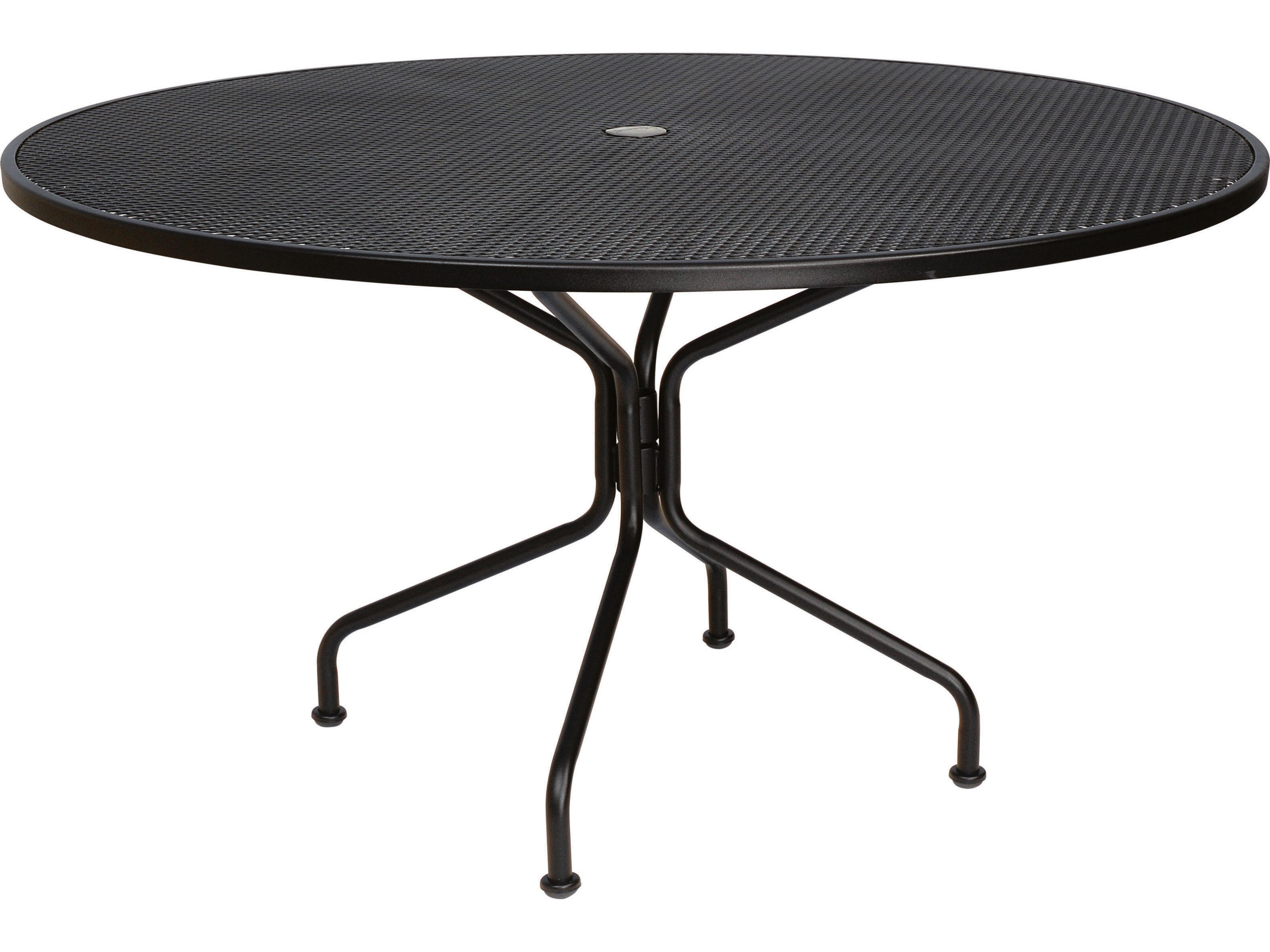 Woodard Wrought Iron Mesh Round 8-Spoke Outdoor Dining Table with Umbrella Hole