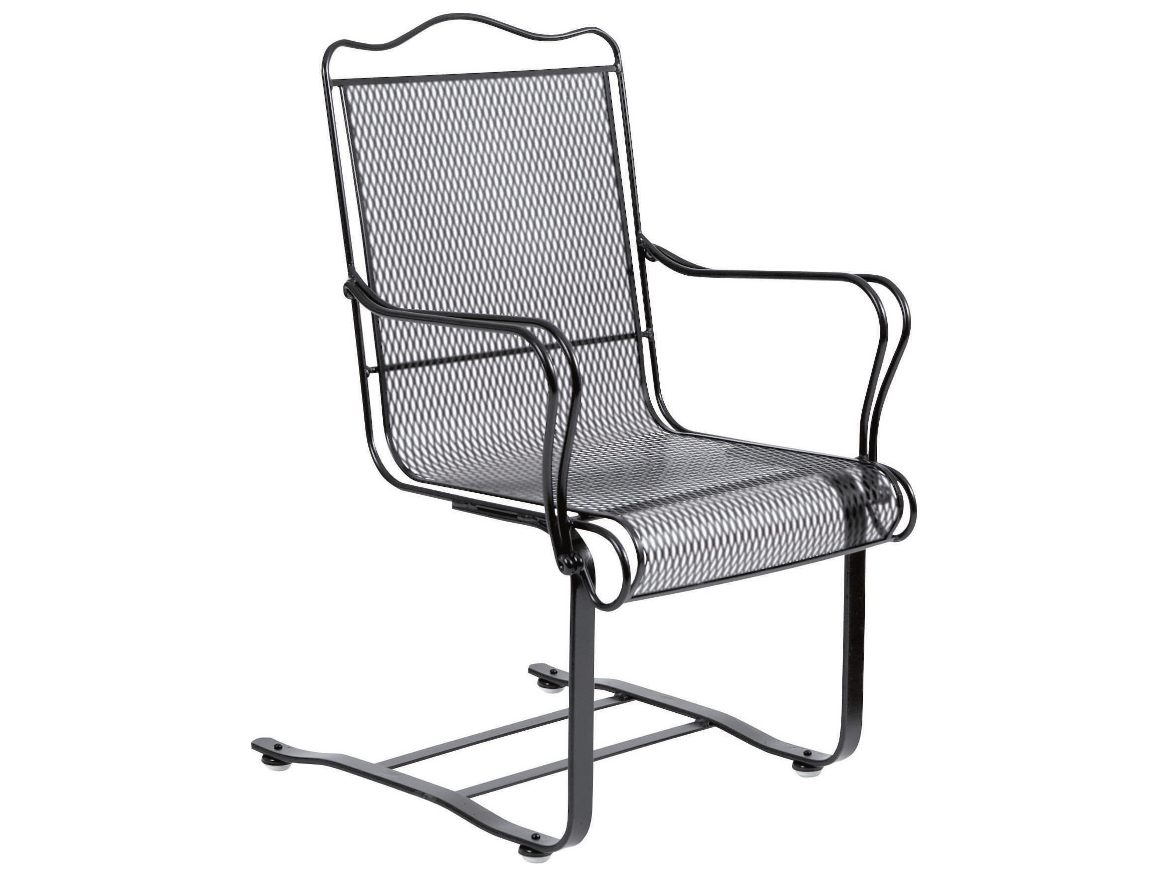 Woodard Tucson Wrought Iron High Back Spring Outdoor Dining Arm Chair